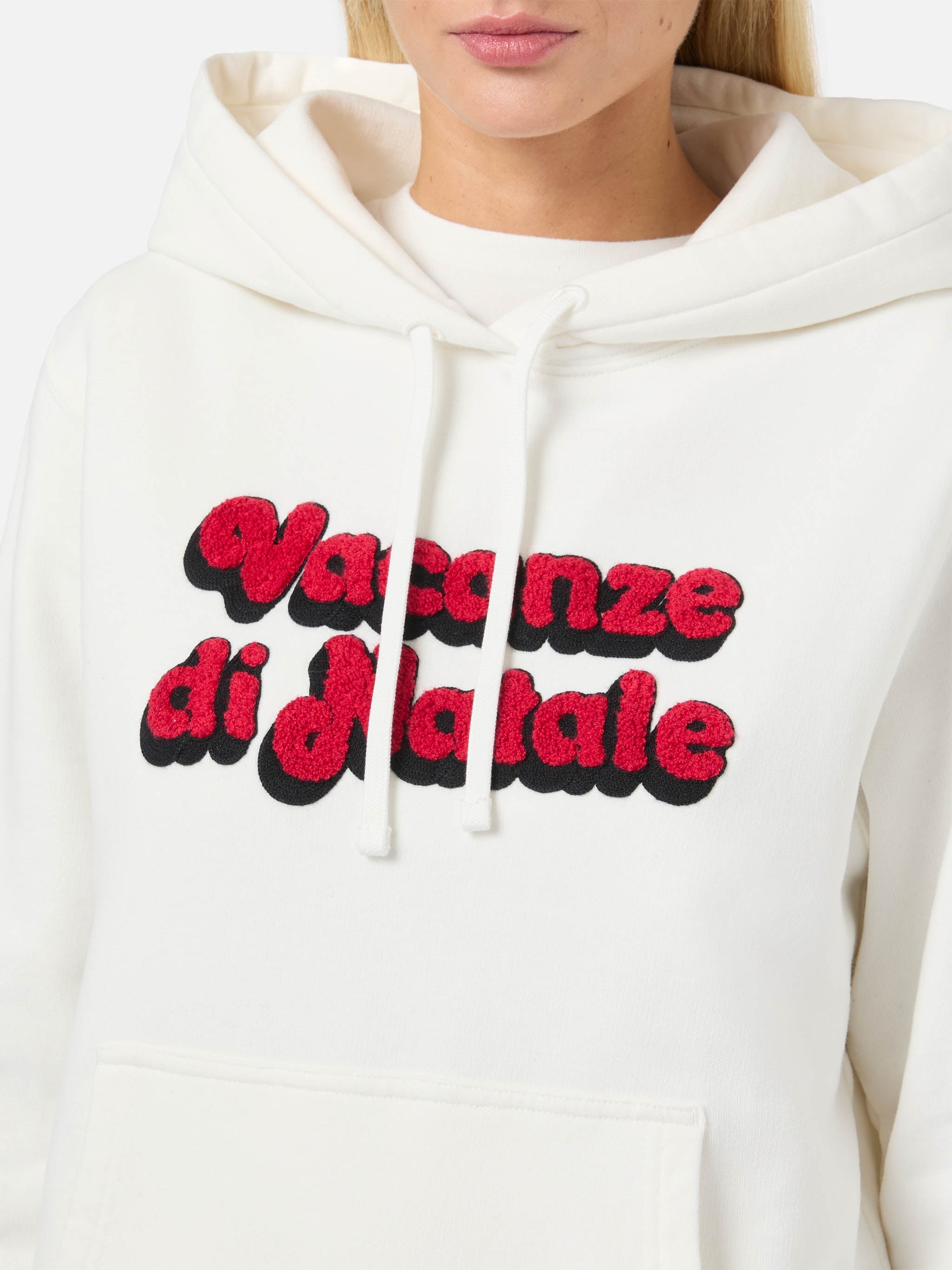 Virginia Cotton Hoodie White With Vacanze Di Natale Embroidery | Special Edition Sweatshirt