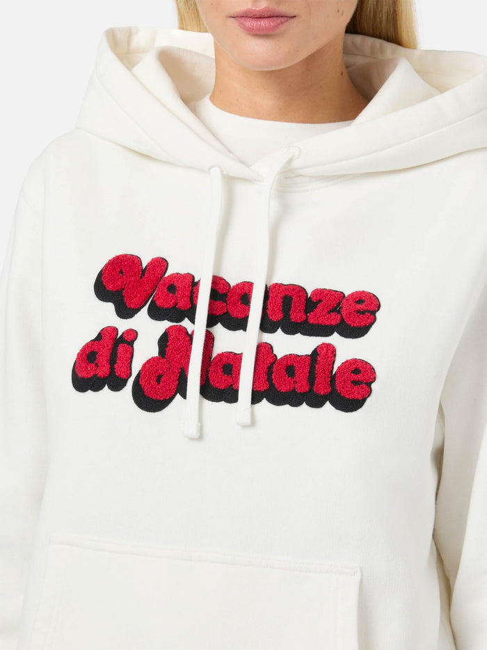 Virginia Cotton Hoodie White With Vacanze Di Natale Embroidery | Special Edition Sweatshirt