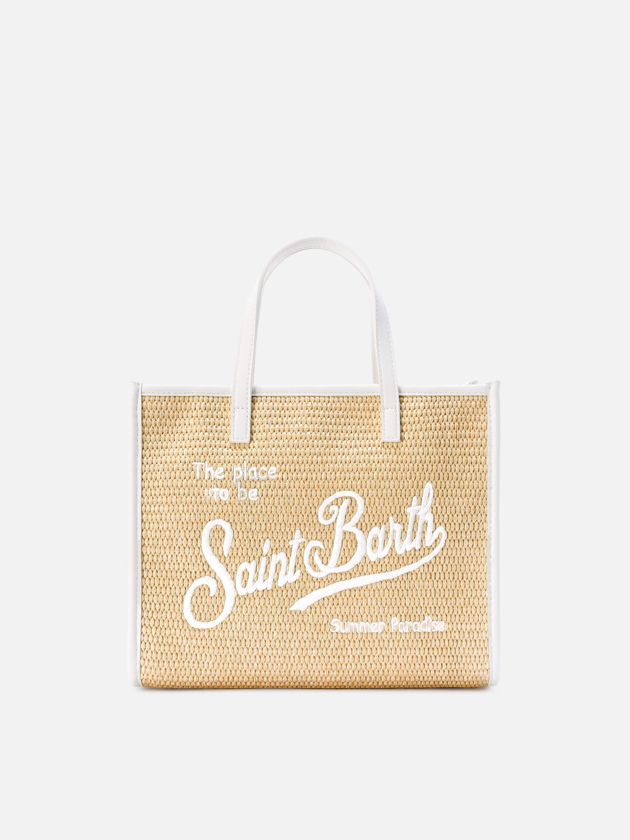 Vivian Medium Straw Effect Bag With White Embroidered Logo
