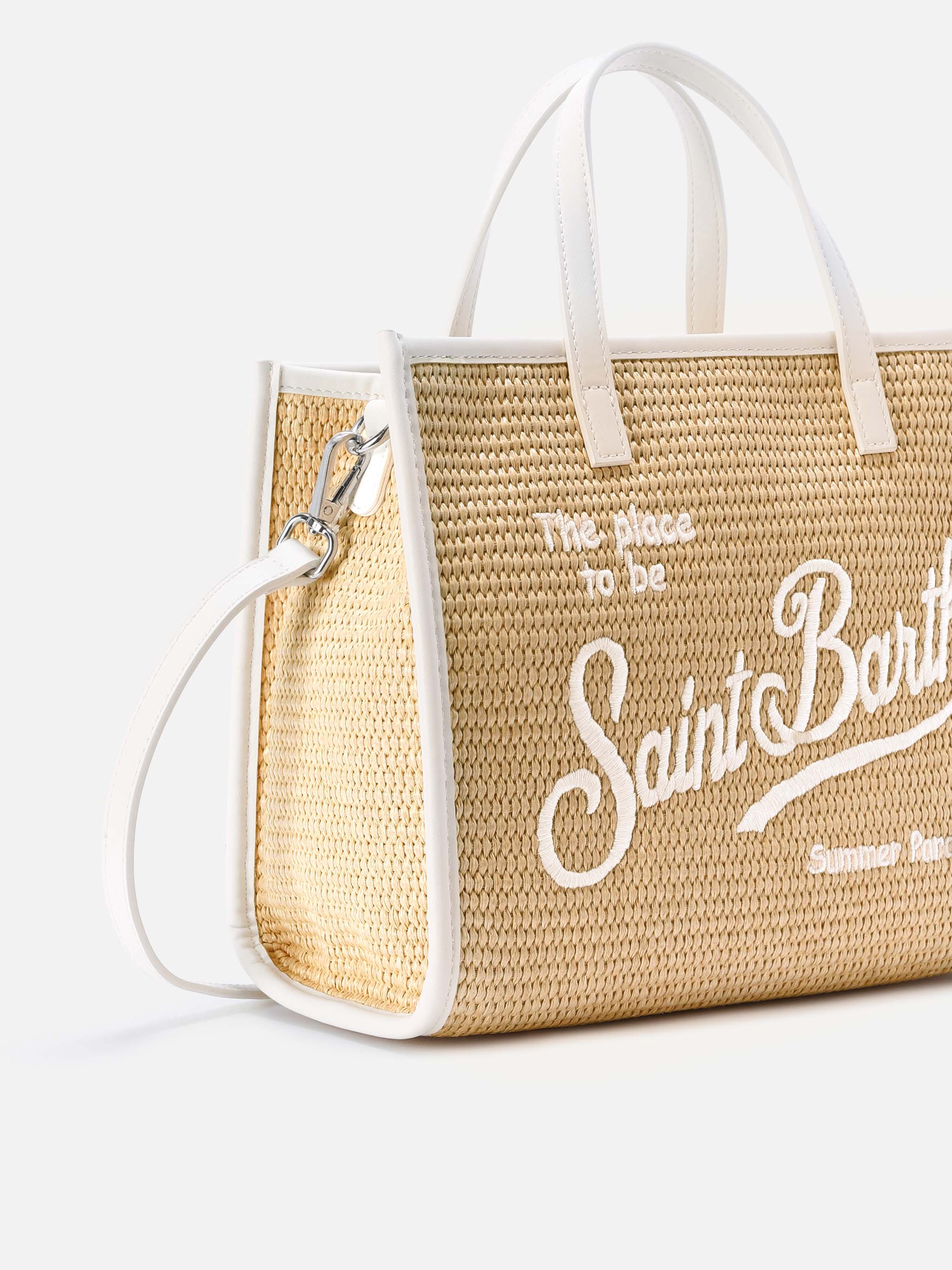 Vivian Medium Straw Effect Bag With White Embroidered Logo