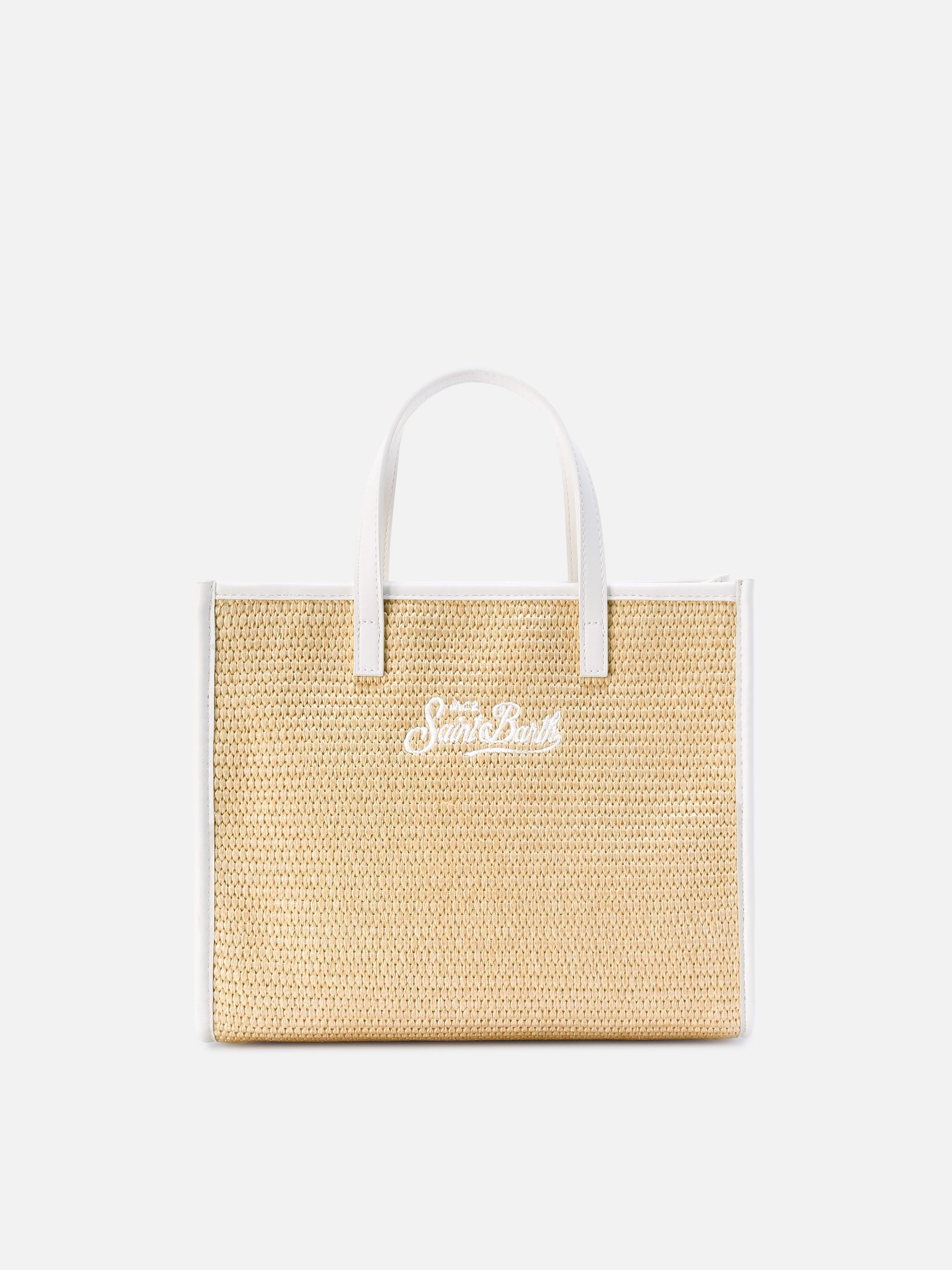 Vivian Medium Straw Effect Bag With White Embroidered Logo