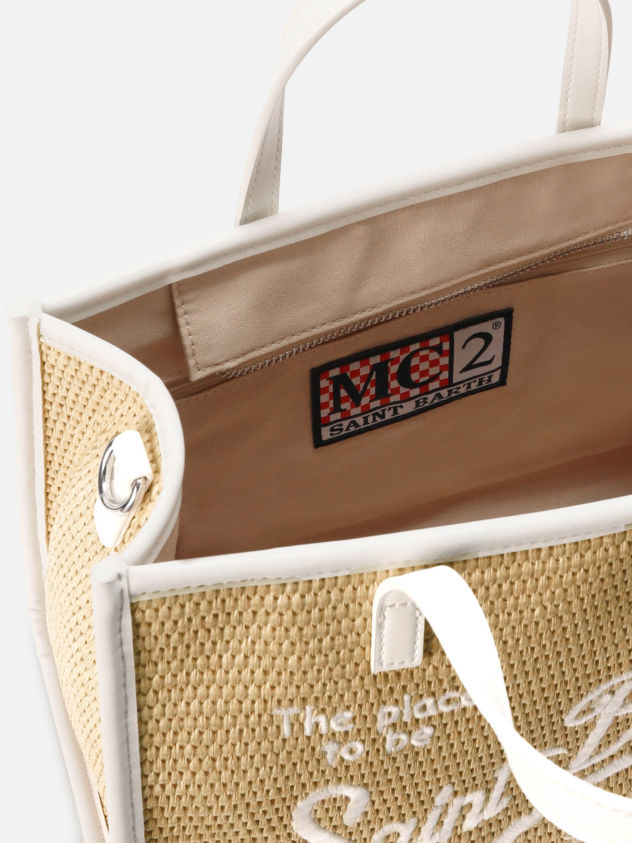 Vivian Medium Straw Effect Bag With White Embroidered Logo