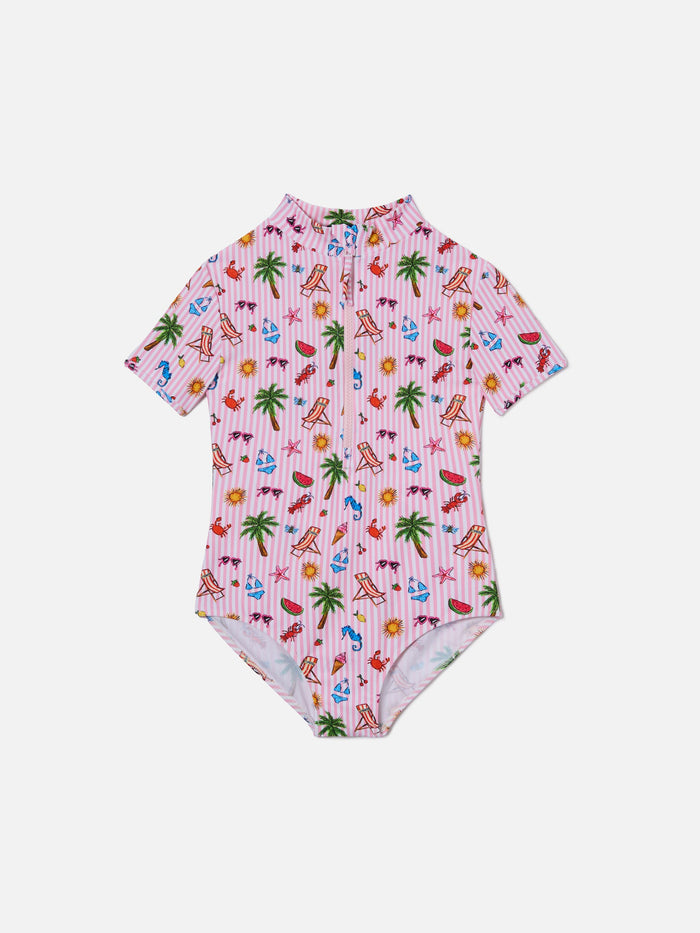 Waikiki Short Sleeve One-Piece Swimsuit With Funny Sketch Print __single__ Wetsuit