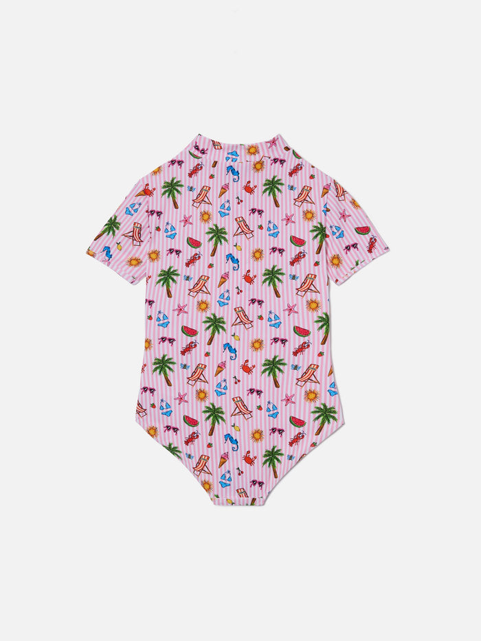 Waikiki Short Sleeve One-Piece Swimsuit With Funny Sketch Print __single__ Wetsuit