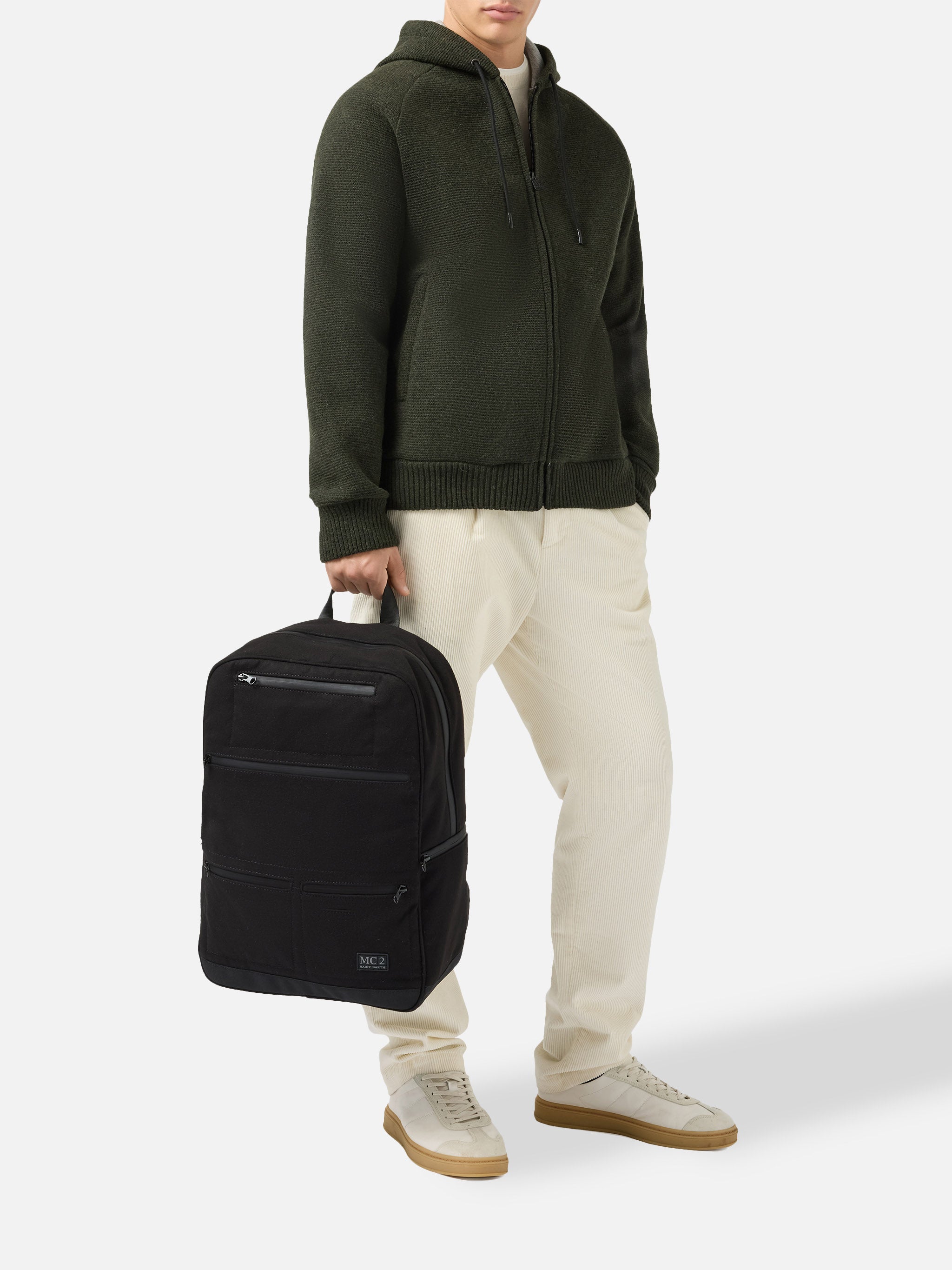 Wallin Felt Backpack Wool Blend Black With Leather Details