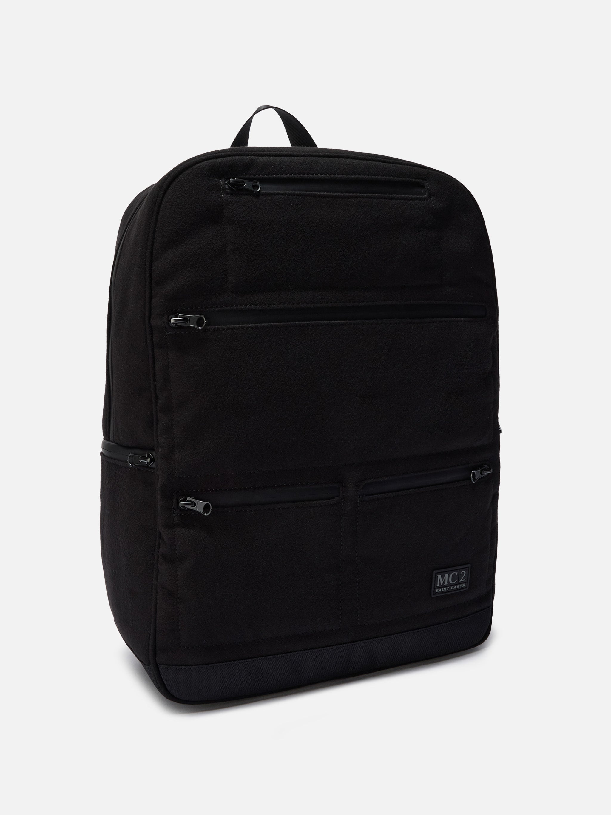 Wallin Felt Backpack Wool Blend Black With Leather Details