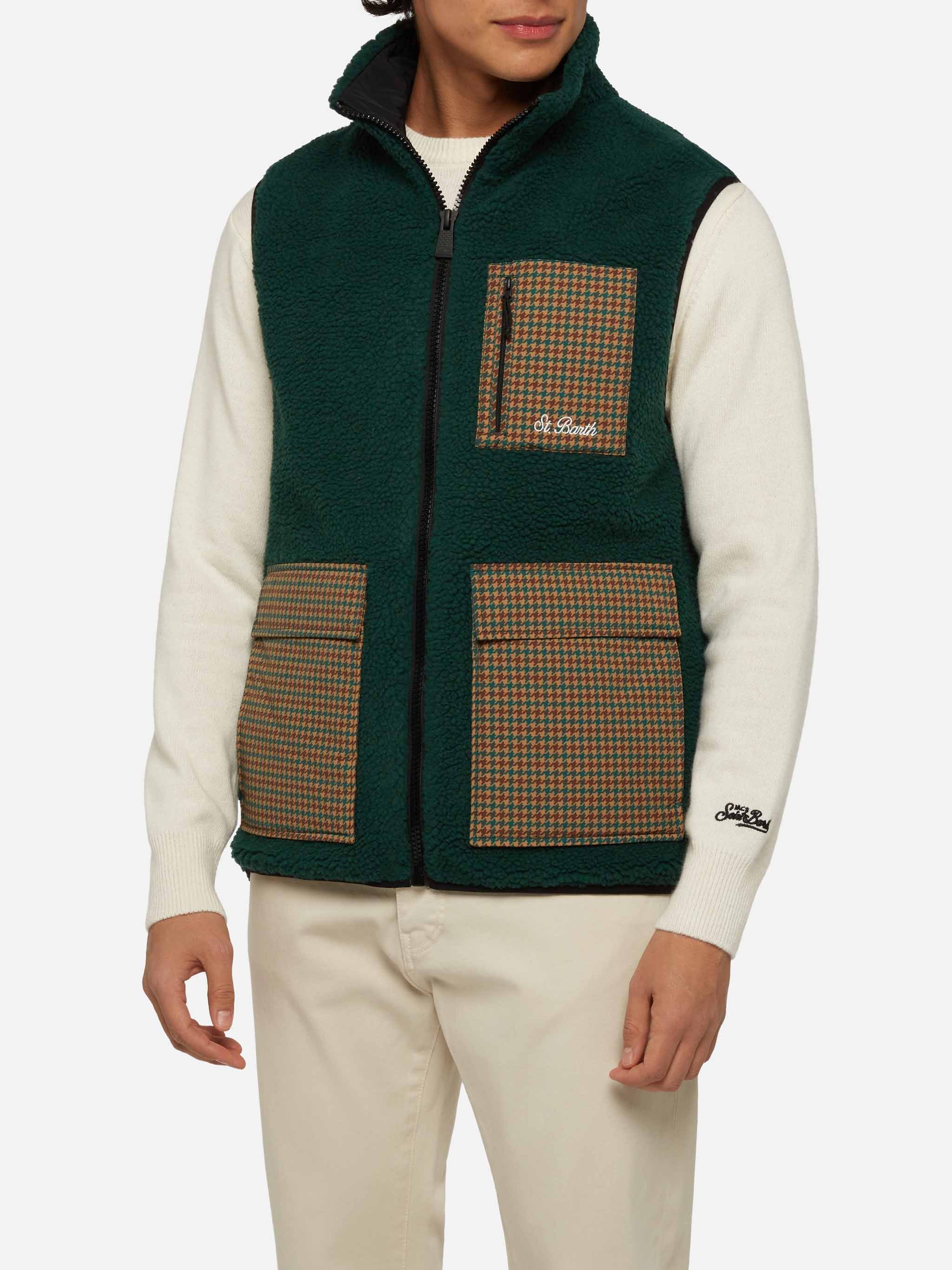 Man Teddy Vest Wanaka With Pied De Poul Print Green
