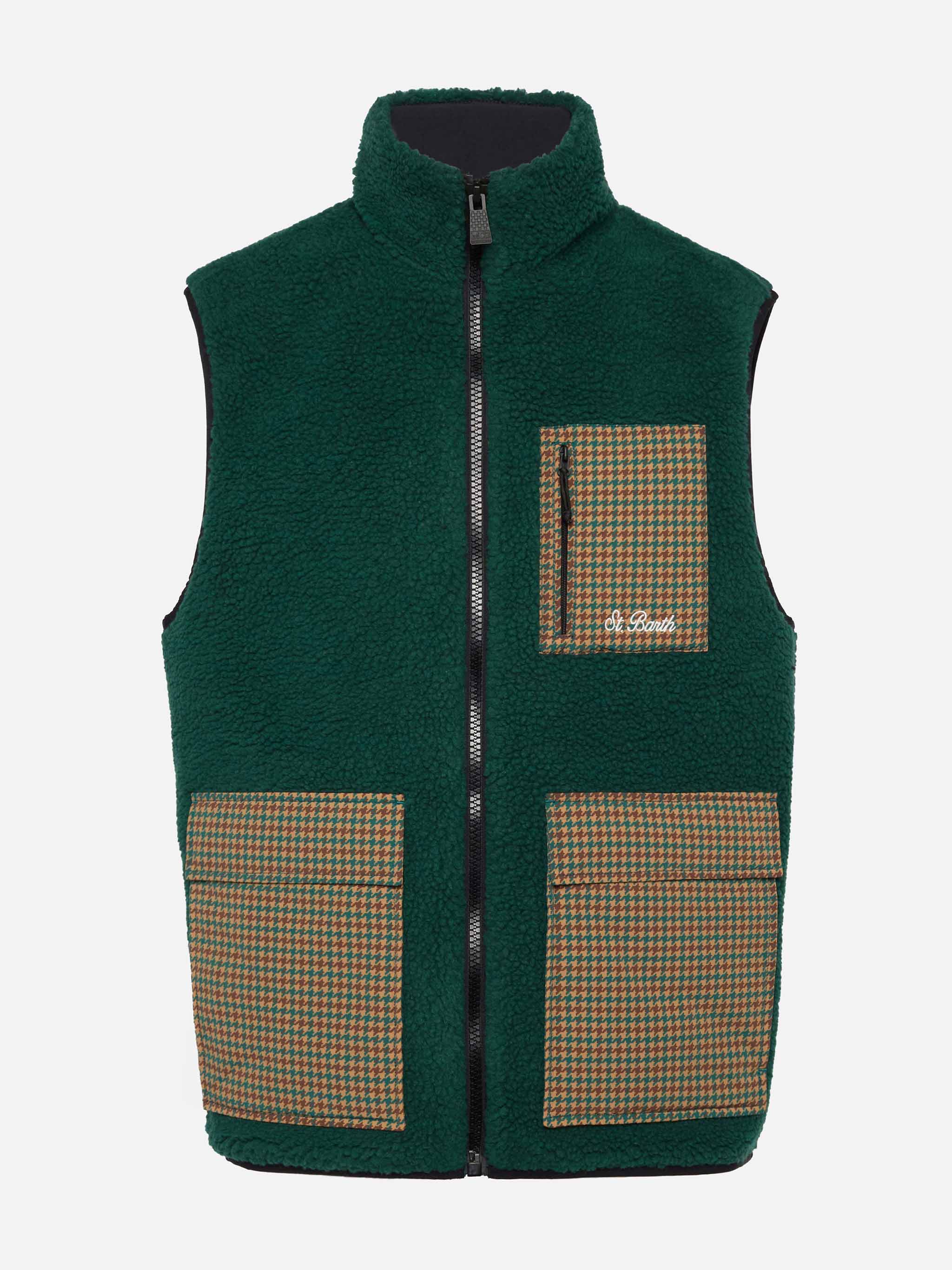 Man Teddy Vest Wanaka With Pied De Poul Print Green