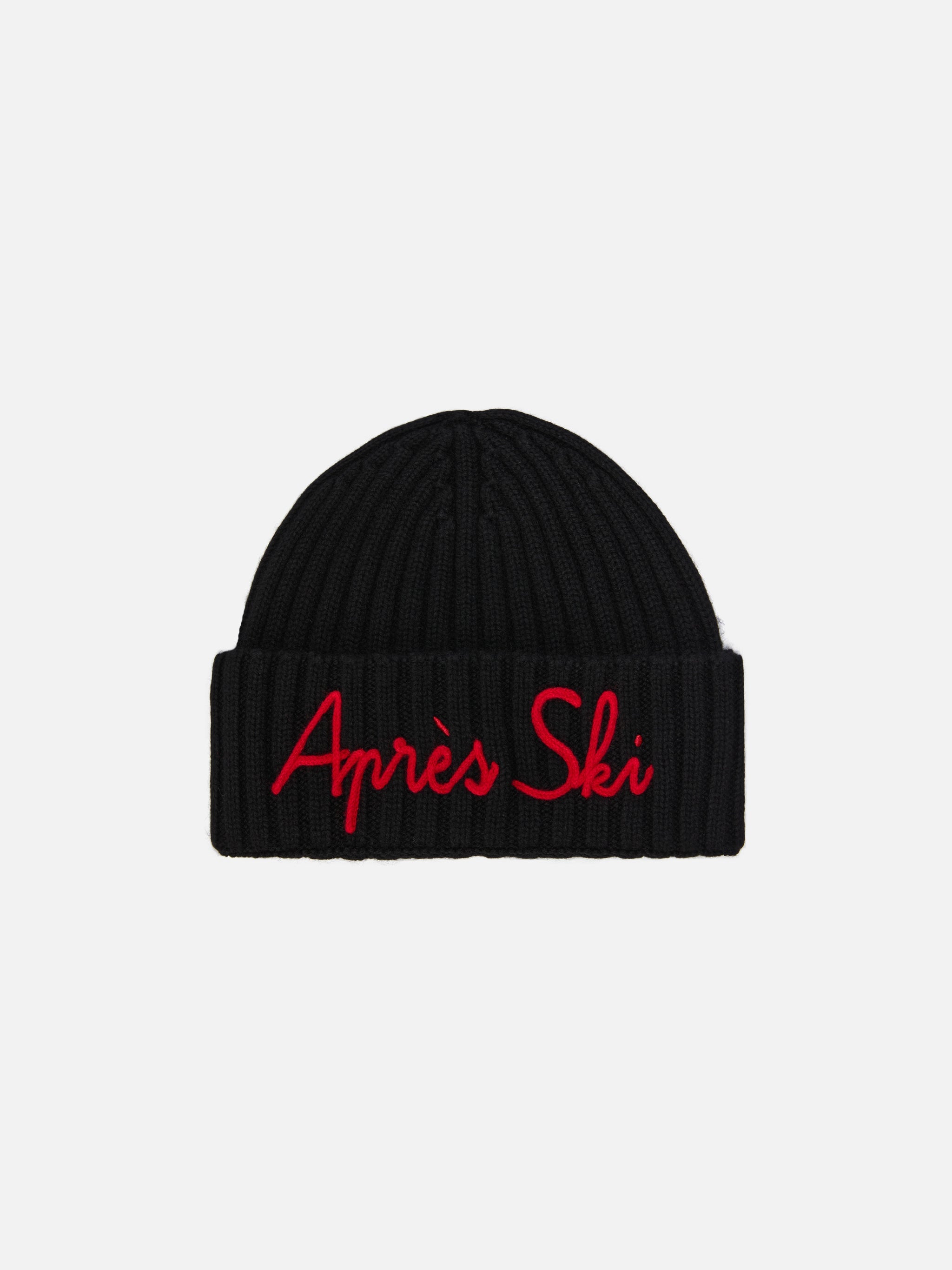 Wengen Beanie Cashmere Blend Black With Après Ski Embroidery Hat