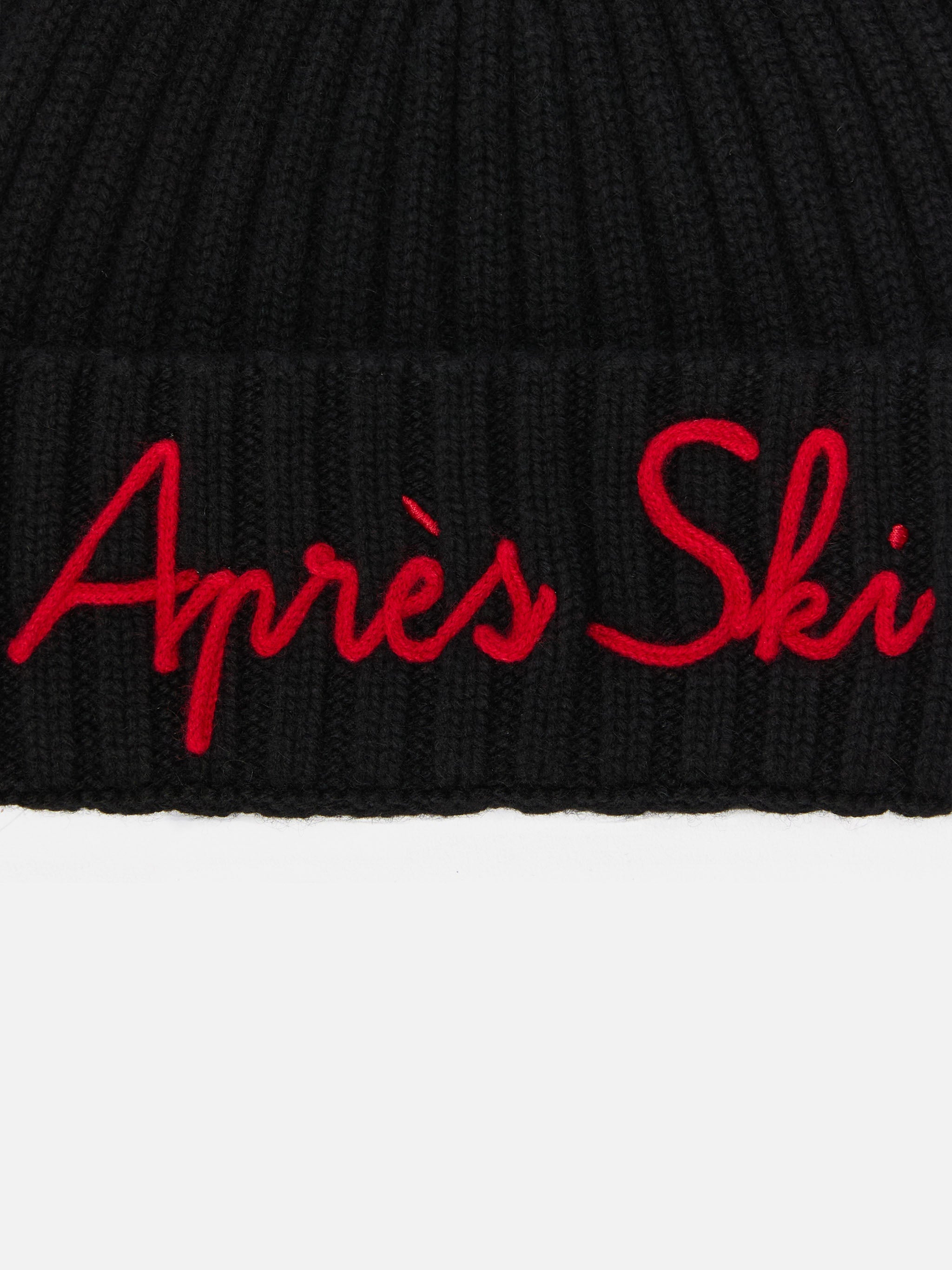 Wengen Beanie Cashmere Blend Black With Après Ski Embroidery Hat