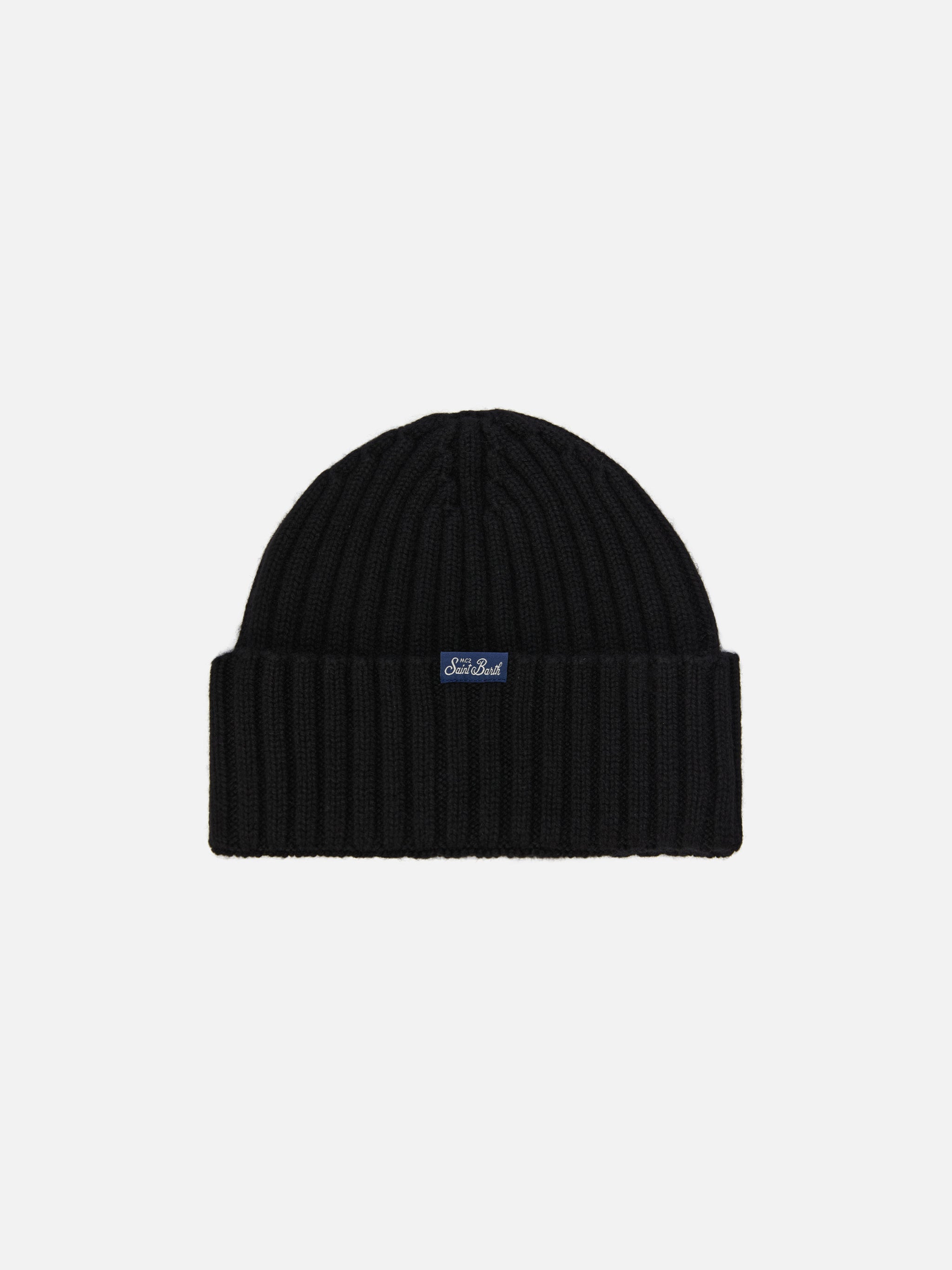 Wengen Beanie Cashmere Blend Black With Après Ski Embroidery Hat
