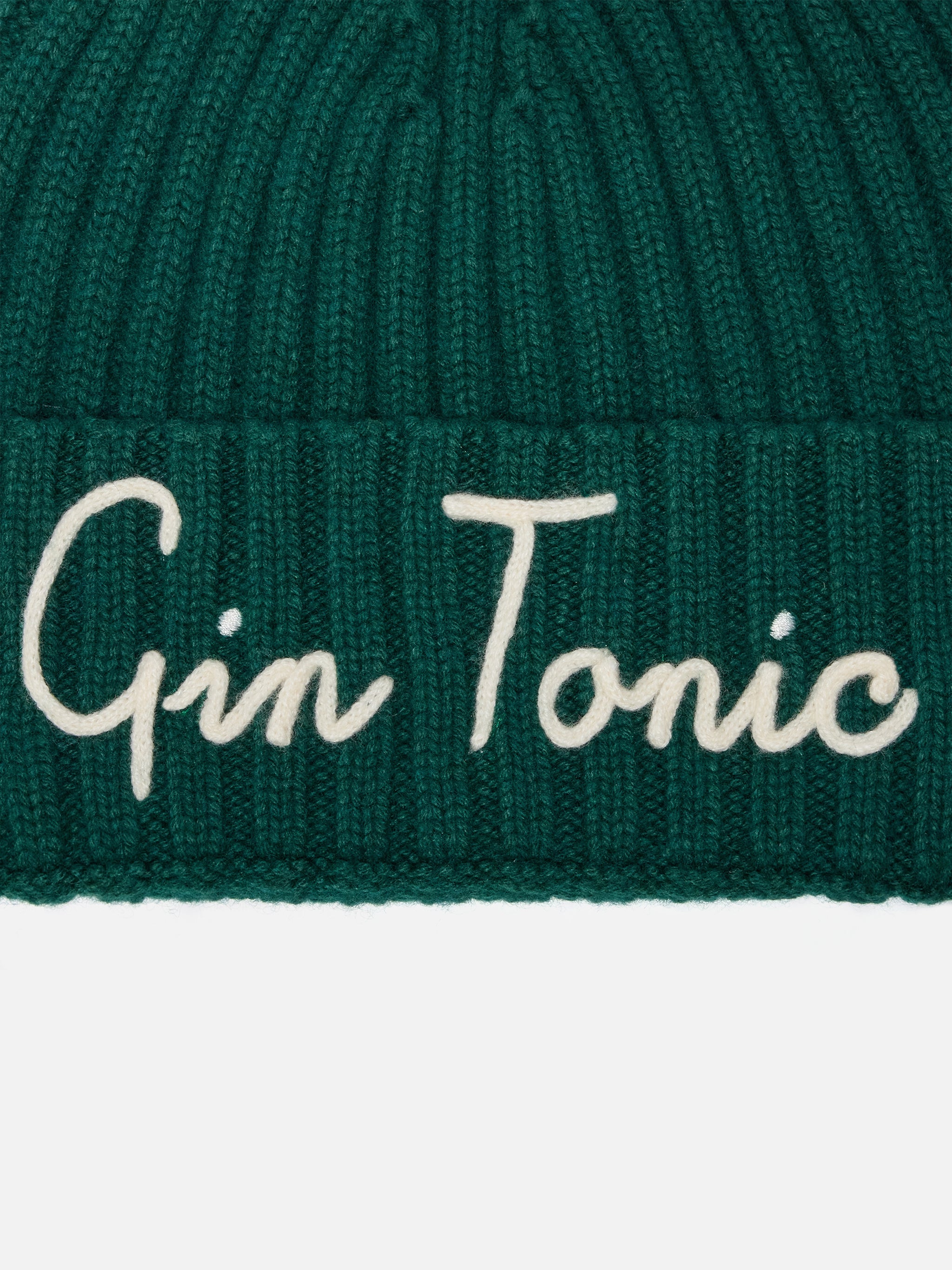 Wengen Beanie Cashmere Blend British Green With Gin Tonic Cocktail Embroidery Hat