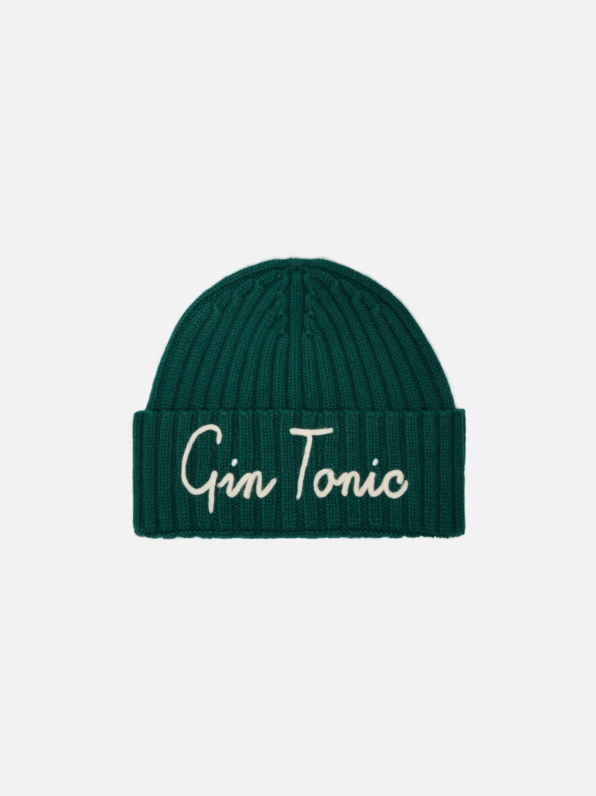 Wengen Beanie Cashmere Blend British Green With Gin Tonic Cocktail Embroidery Hat