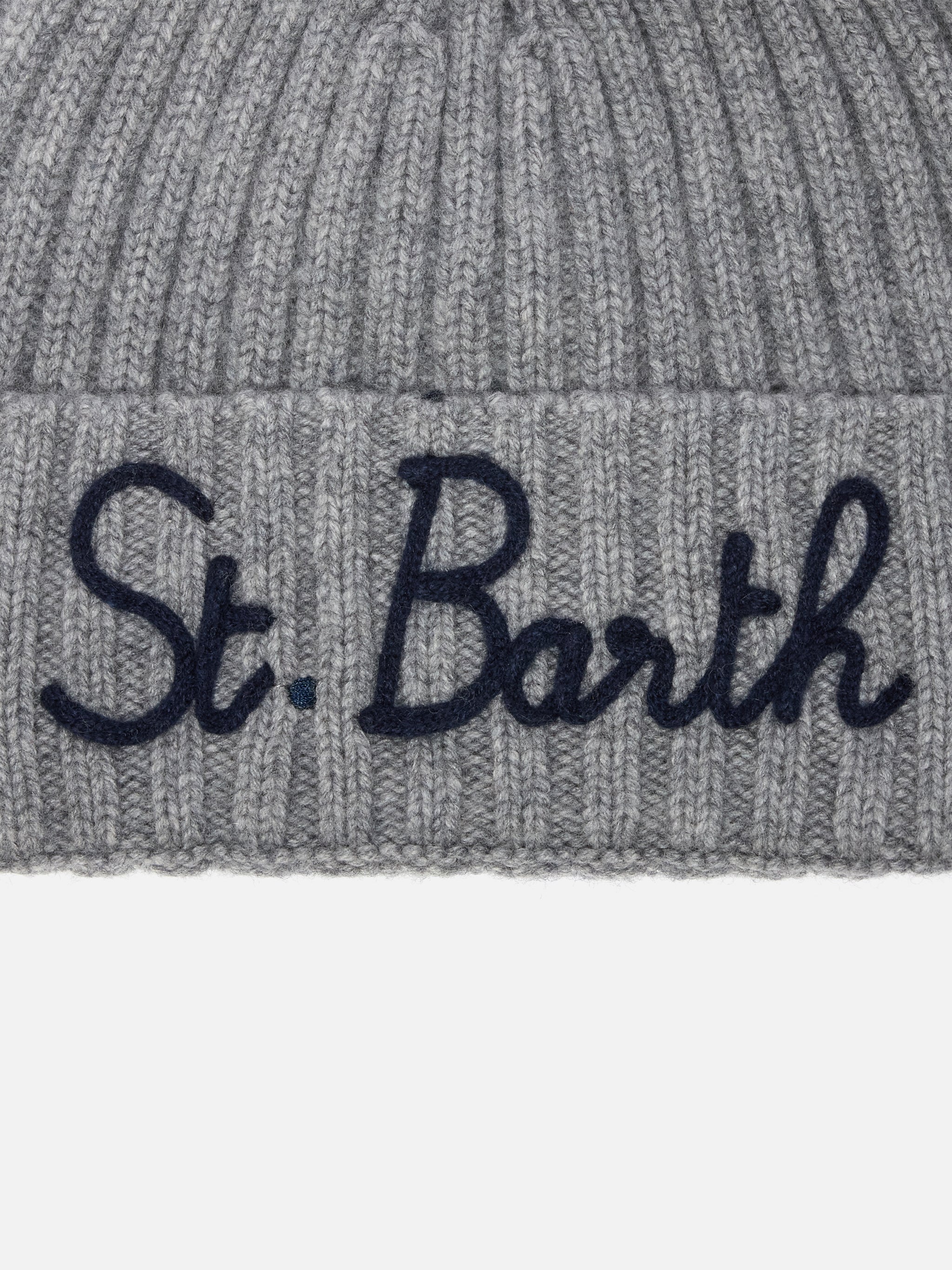 Wengen Beanie Cashmere Blend Grey With St. Barth Embroidery Hat
