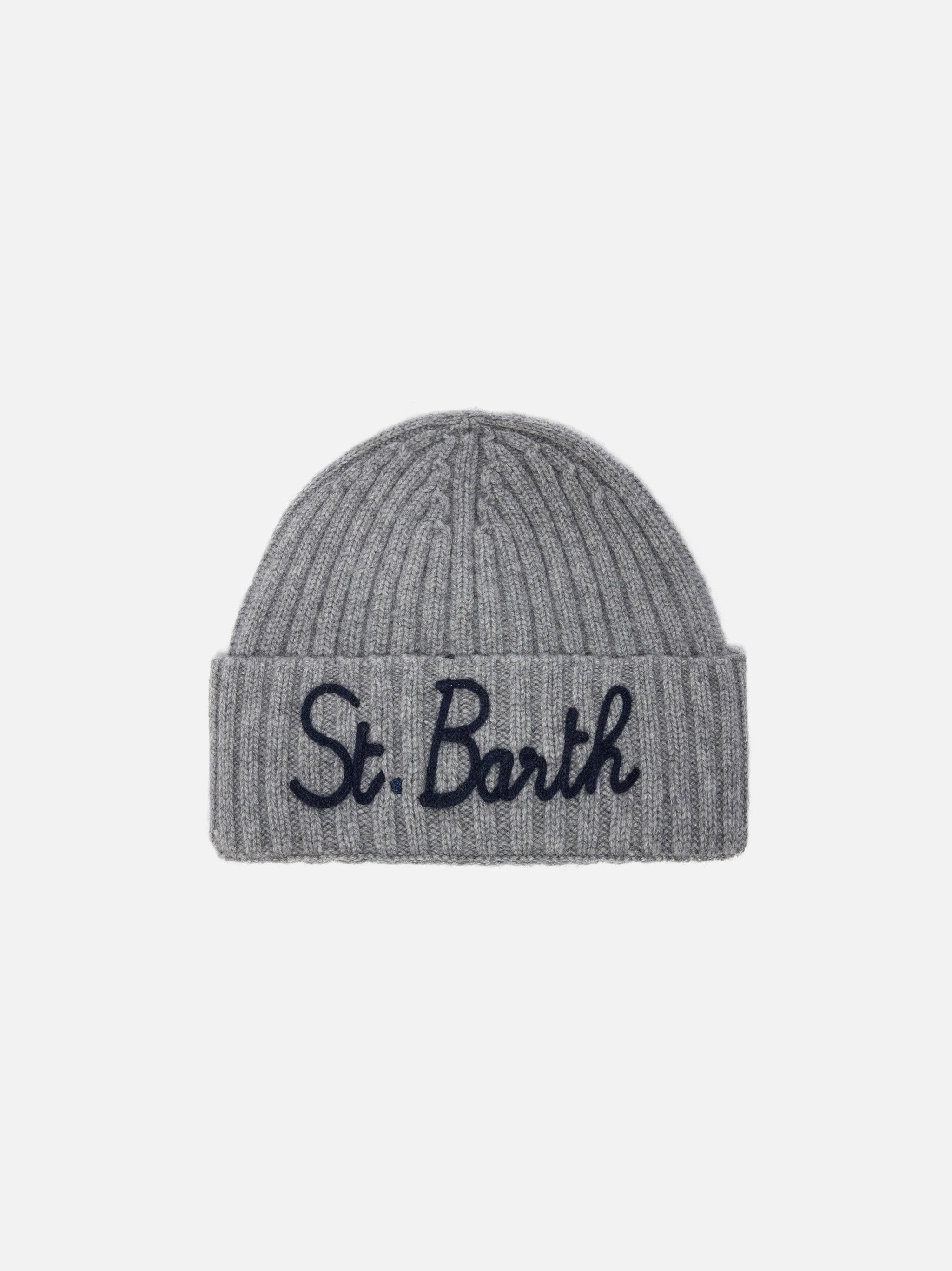 Wengen Beanie Cashmere Blend Grey With St. Barth Embroidery Hat