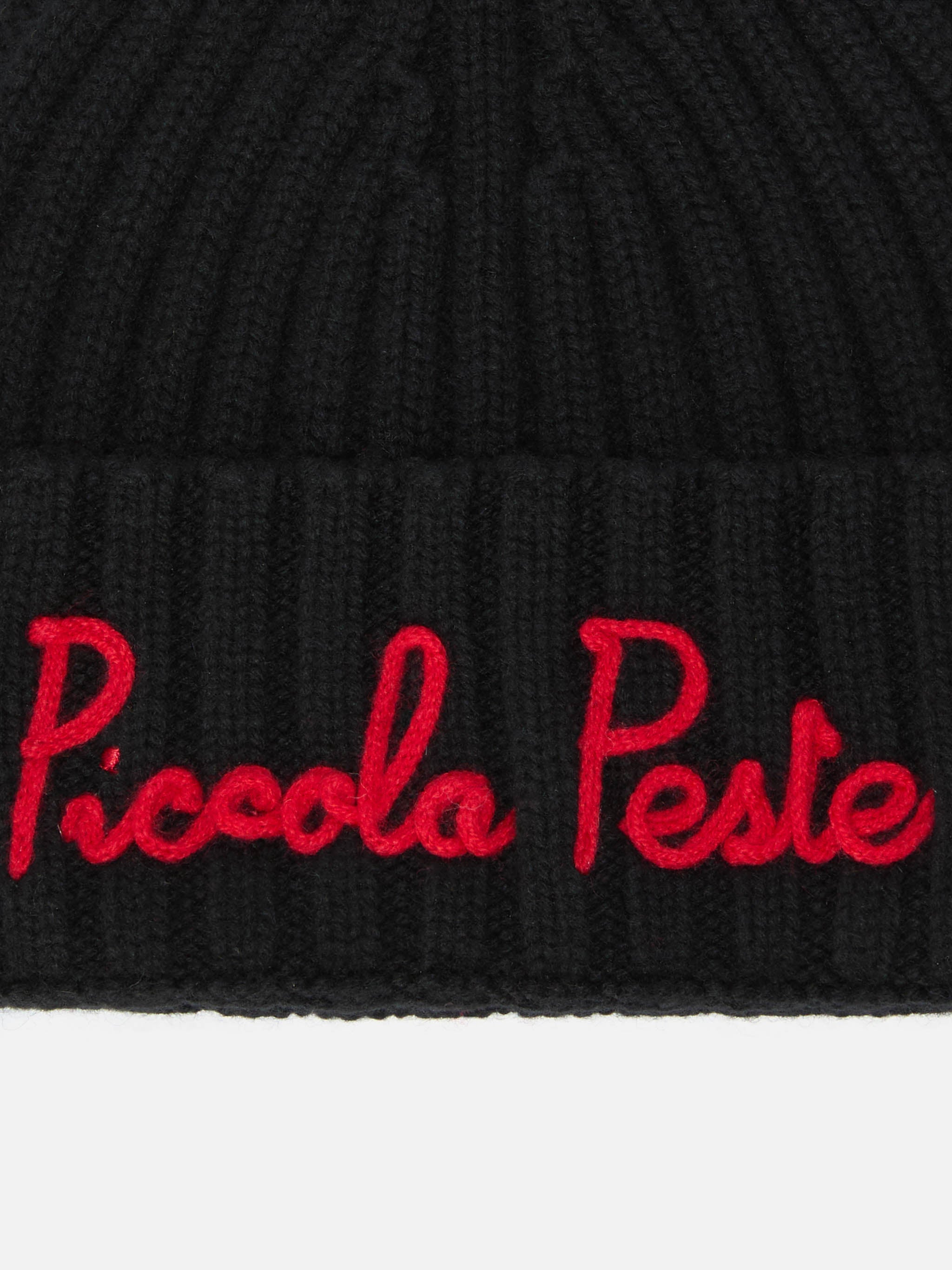 Wengen Jr Beanie Cashmere Blend Black With Piccola Peste Embroidery Hat