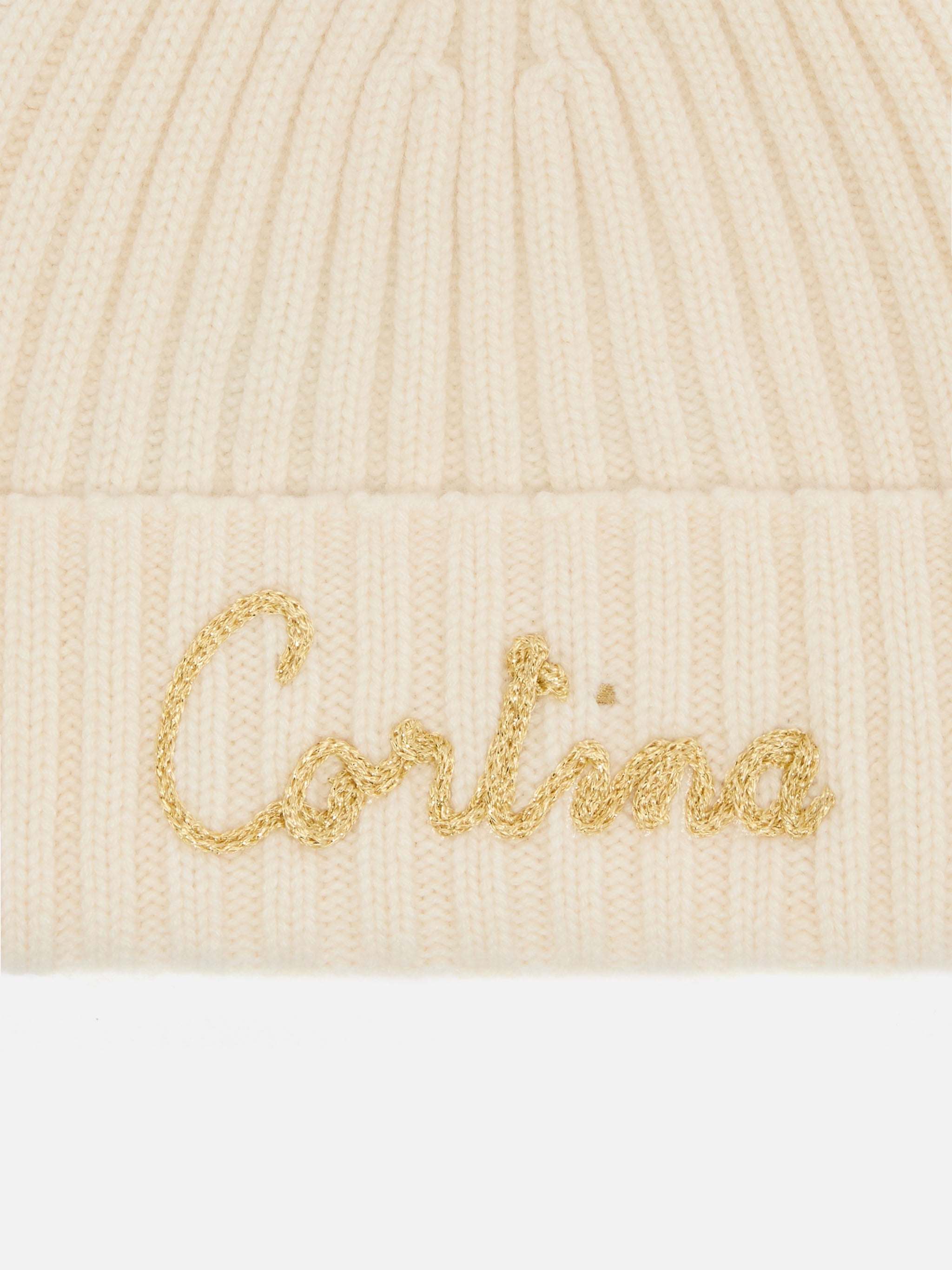 Wengen Beanie Cashmere Blend White With Lurex Cortina Embroidery And Pom-Pom Hat