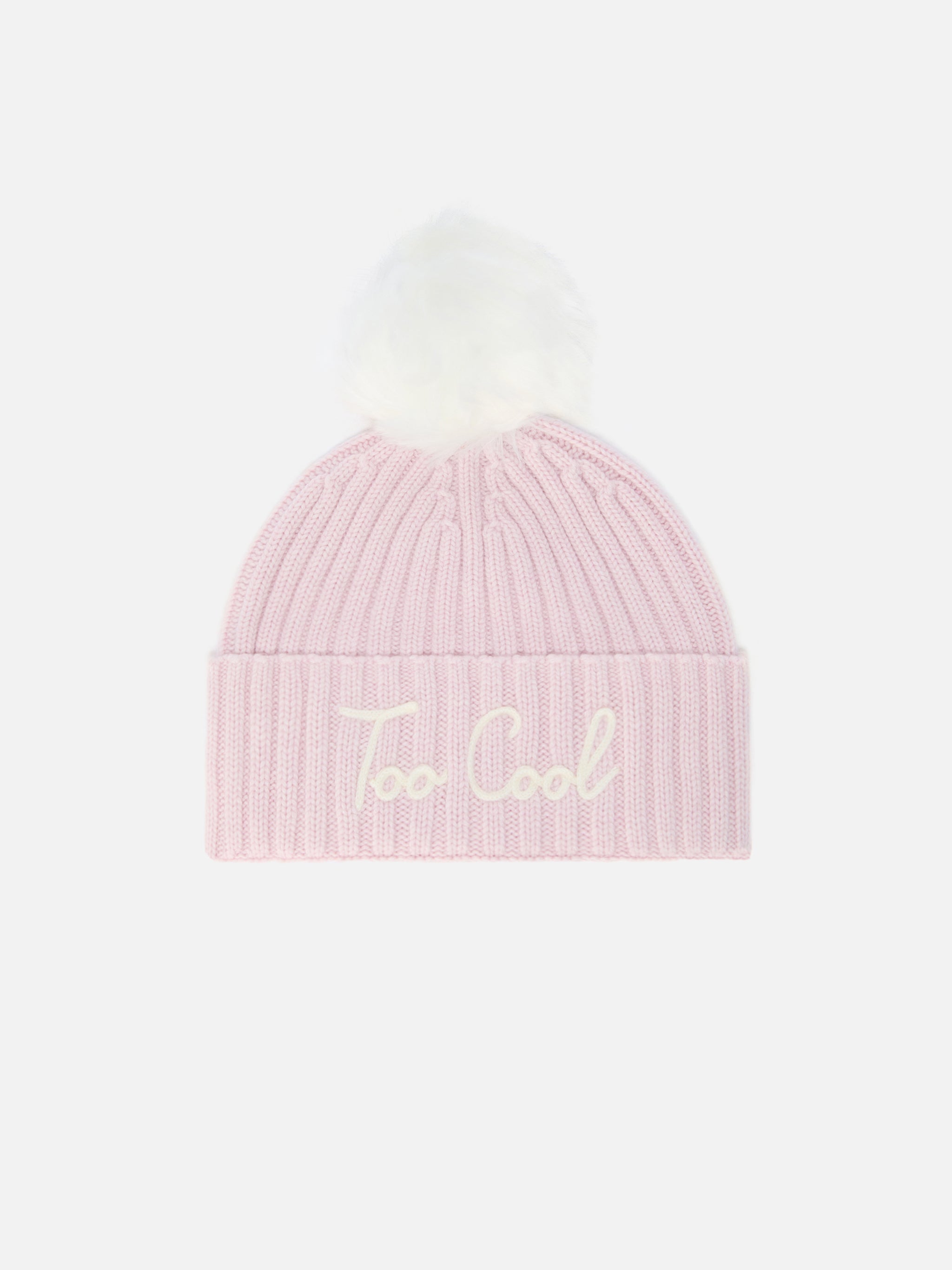 Wengen Beanie Cashmere Blend With Pink Too Cool Embroidery And Pom-Pom Hat