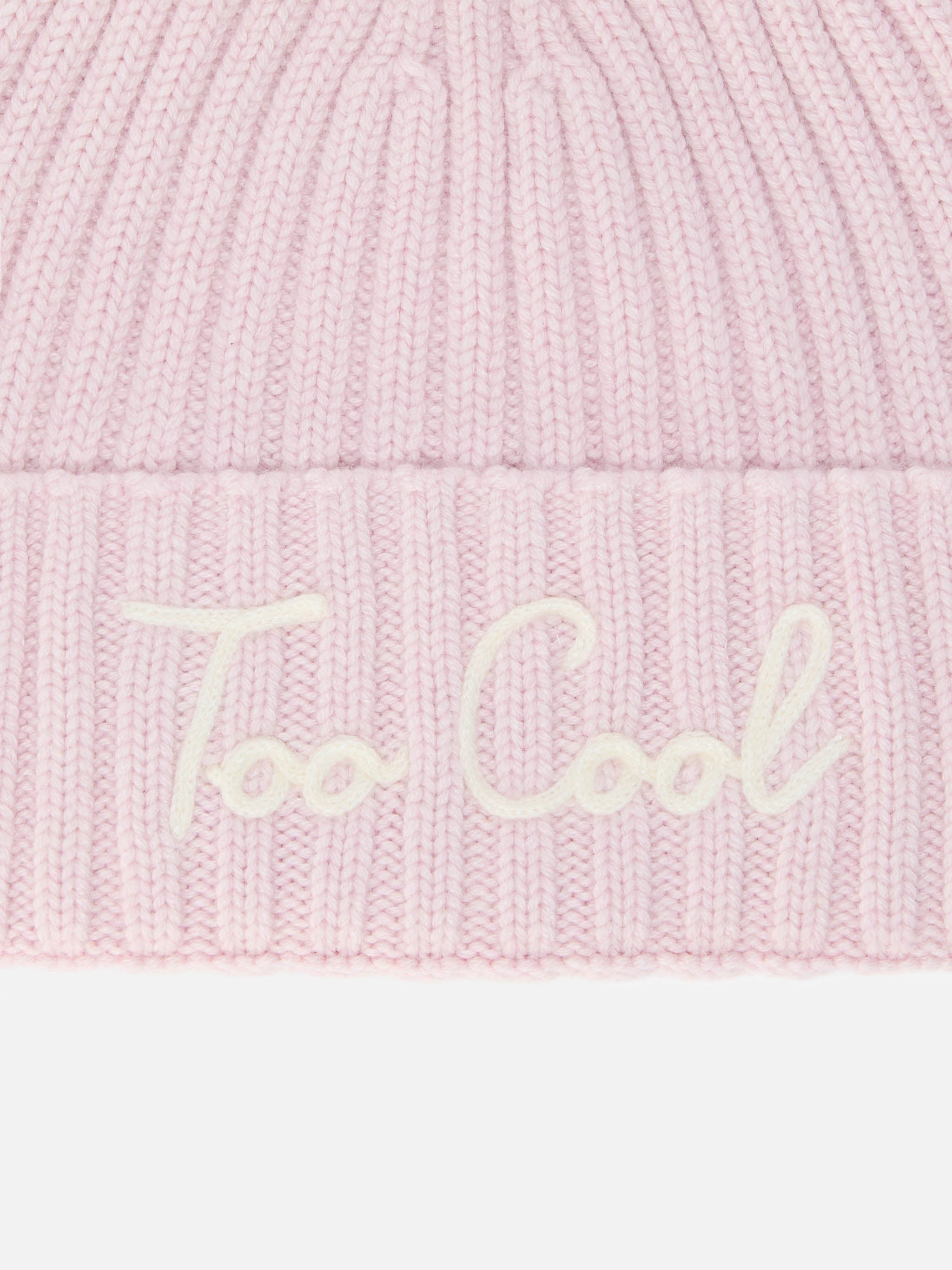 Wengen Beanie Cashmere Blend With Pink Too Cool Embroidery And Pom-Pom Hat