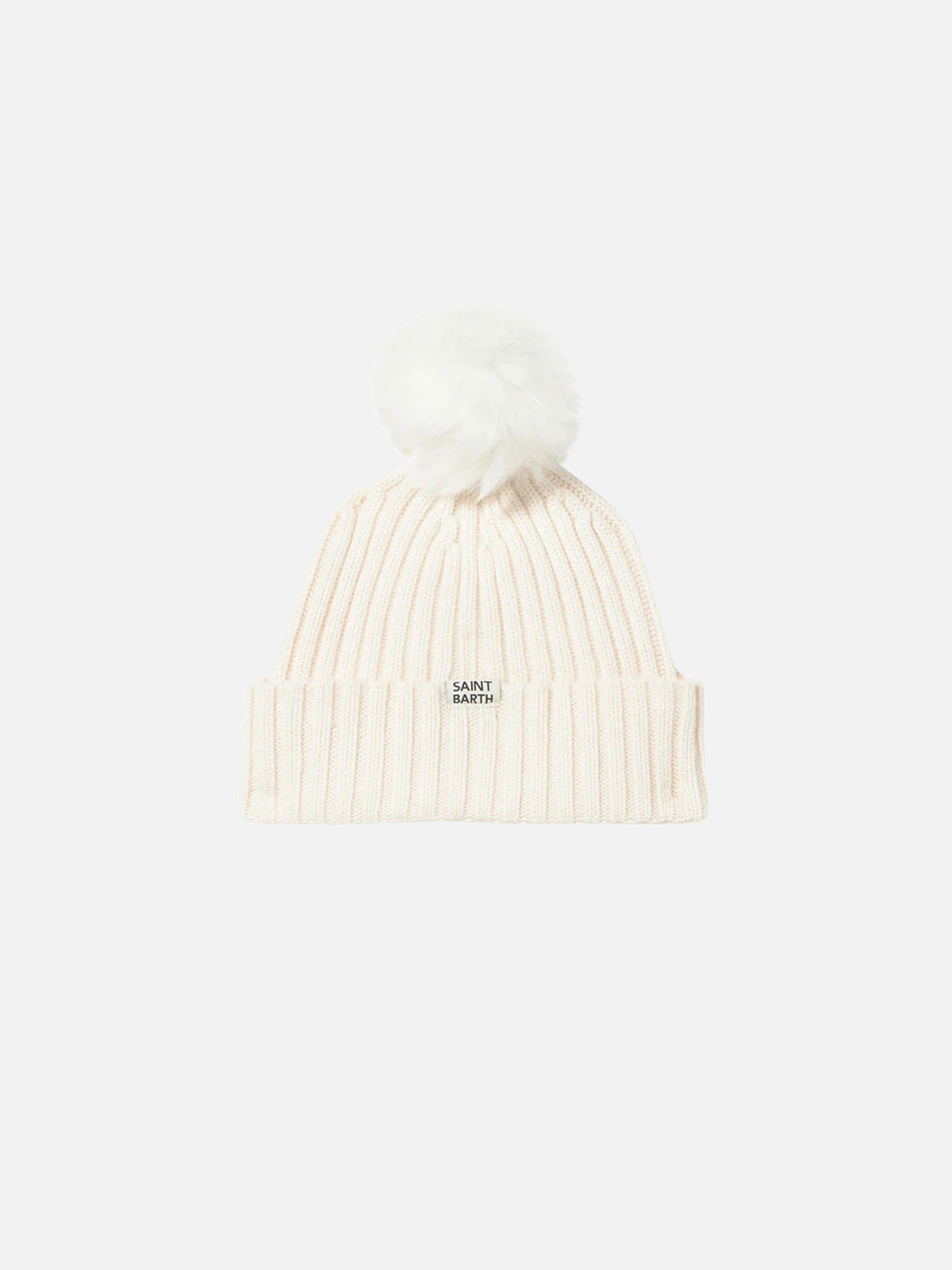 Wengen Jr Beanie Cashmere Blend White With Favolosa Embroidery Hat