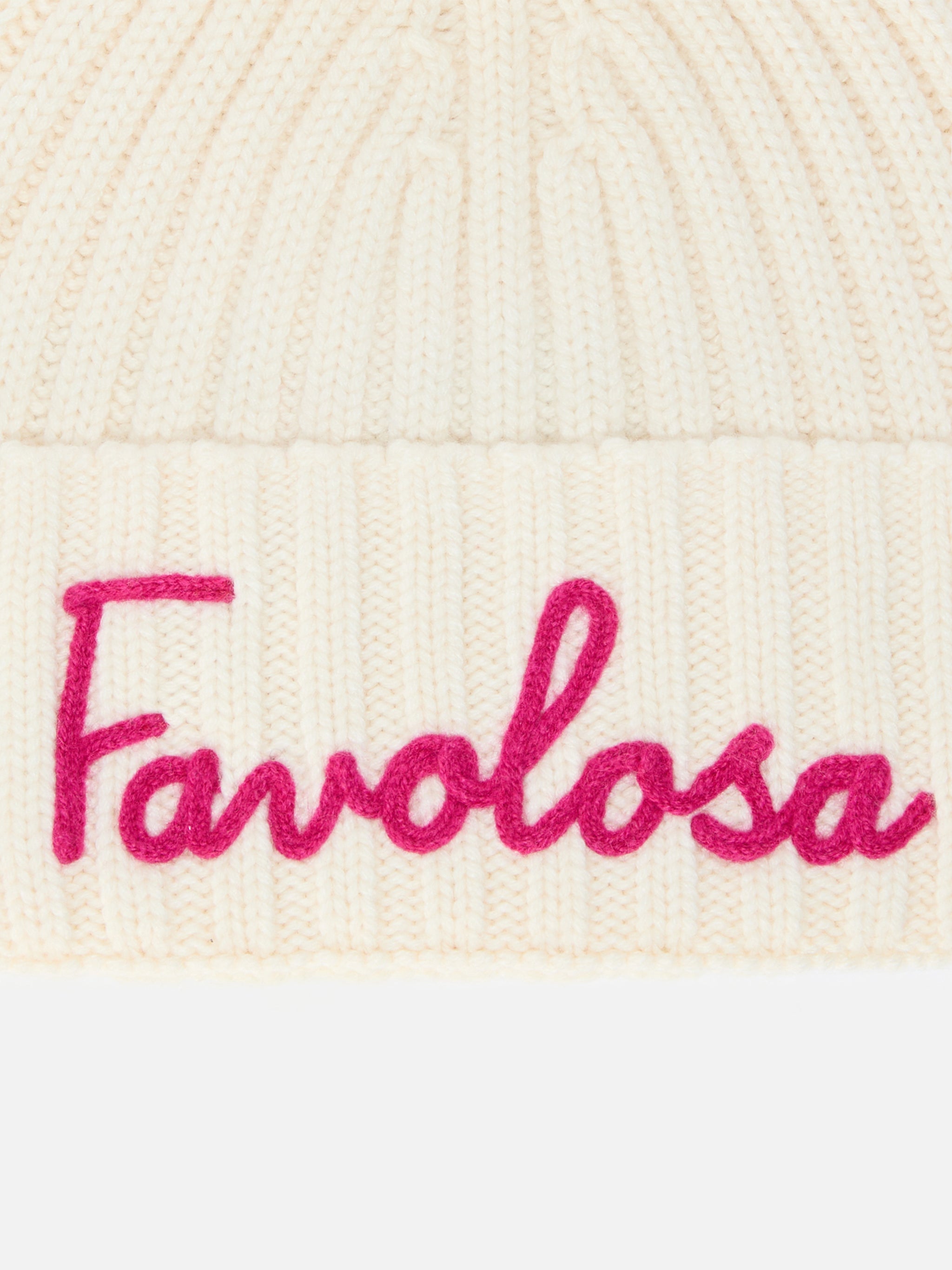Wengen Jr F Beanie Cashmere Blend White With Favolosa Embroidery Hat