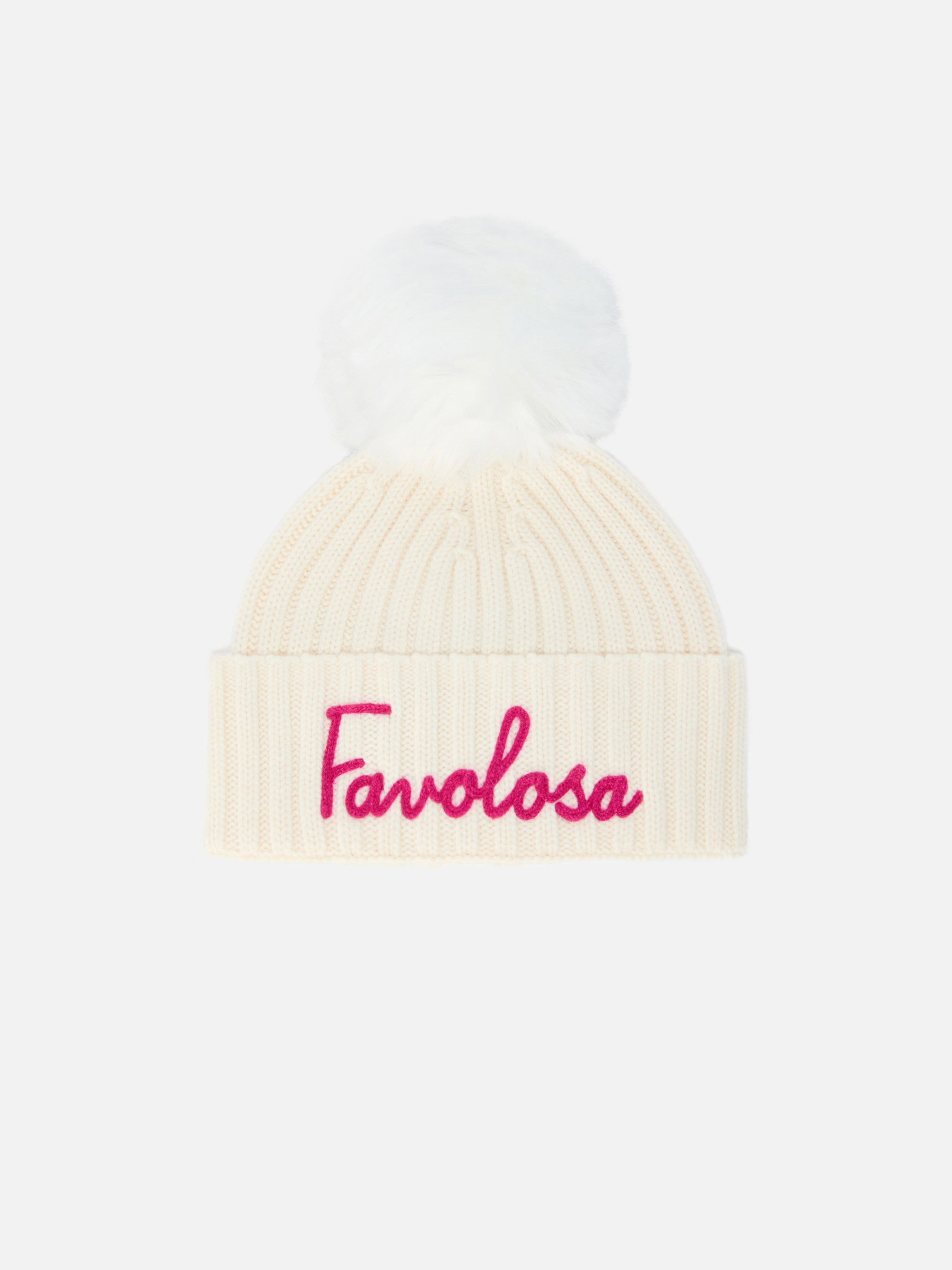 Wengen Jr F Beanie Cashmere Blend White With Favolosa Embroidery Hat