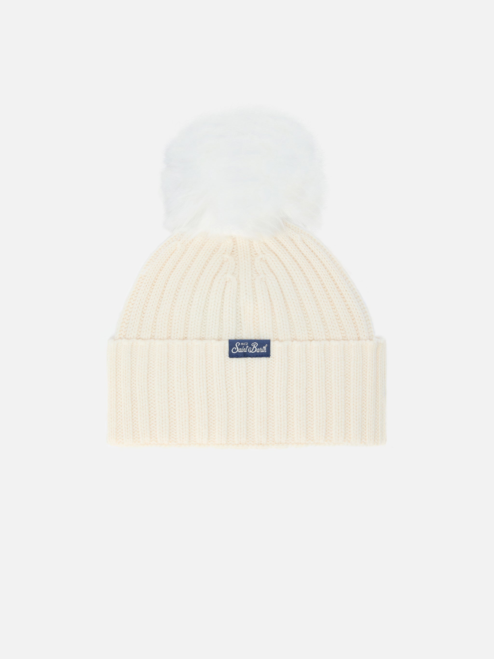 Wengen Jr F Beanie Cashmere Blend White With Favolosa Embroidery Hat