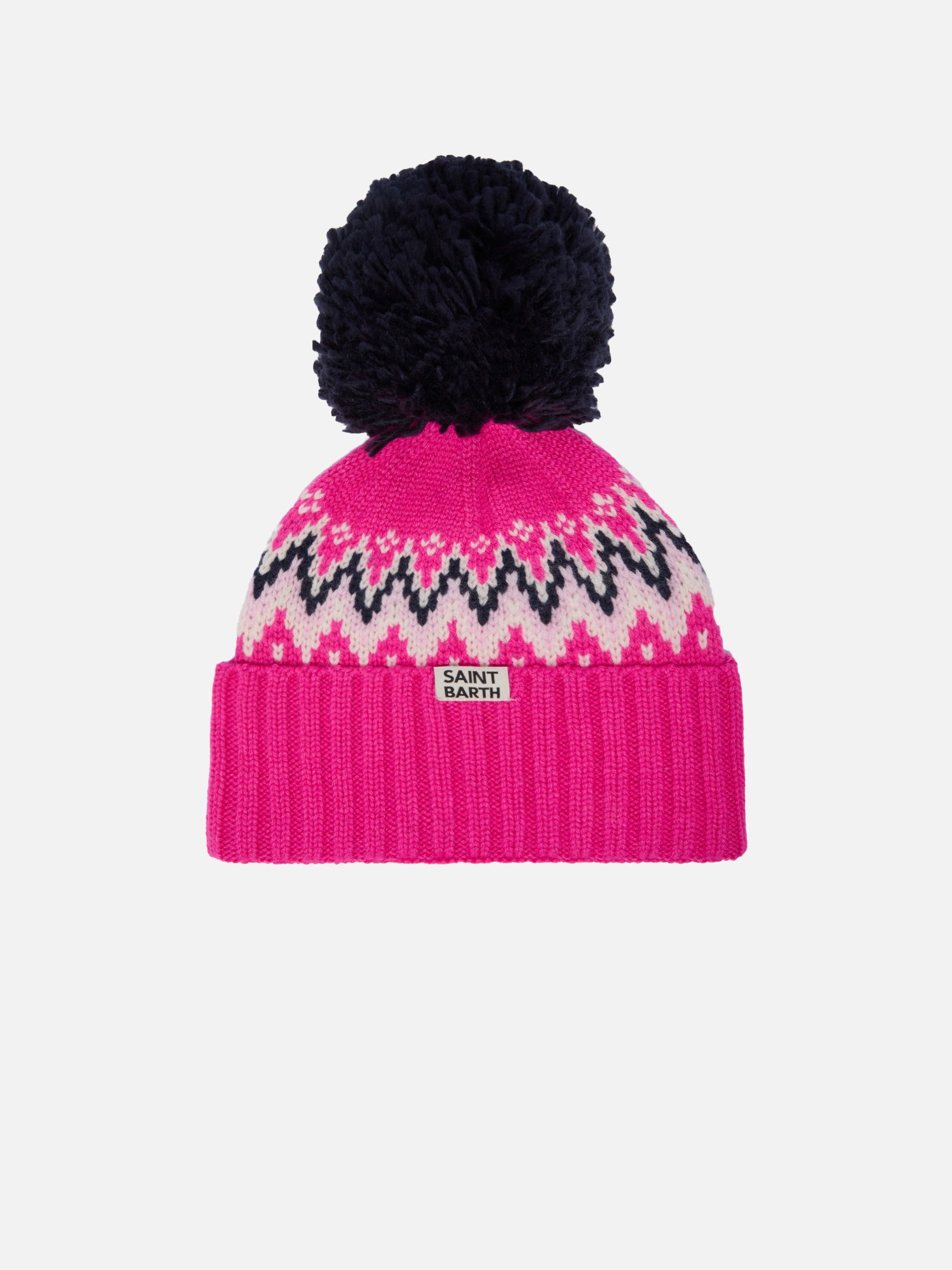 Wengen Nordic Beanie With Pompon Pink Hat