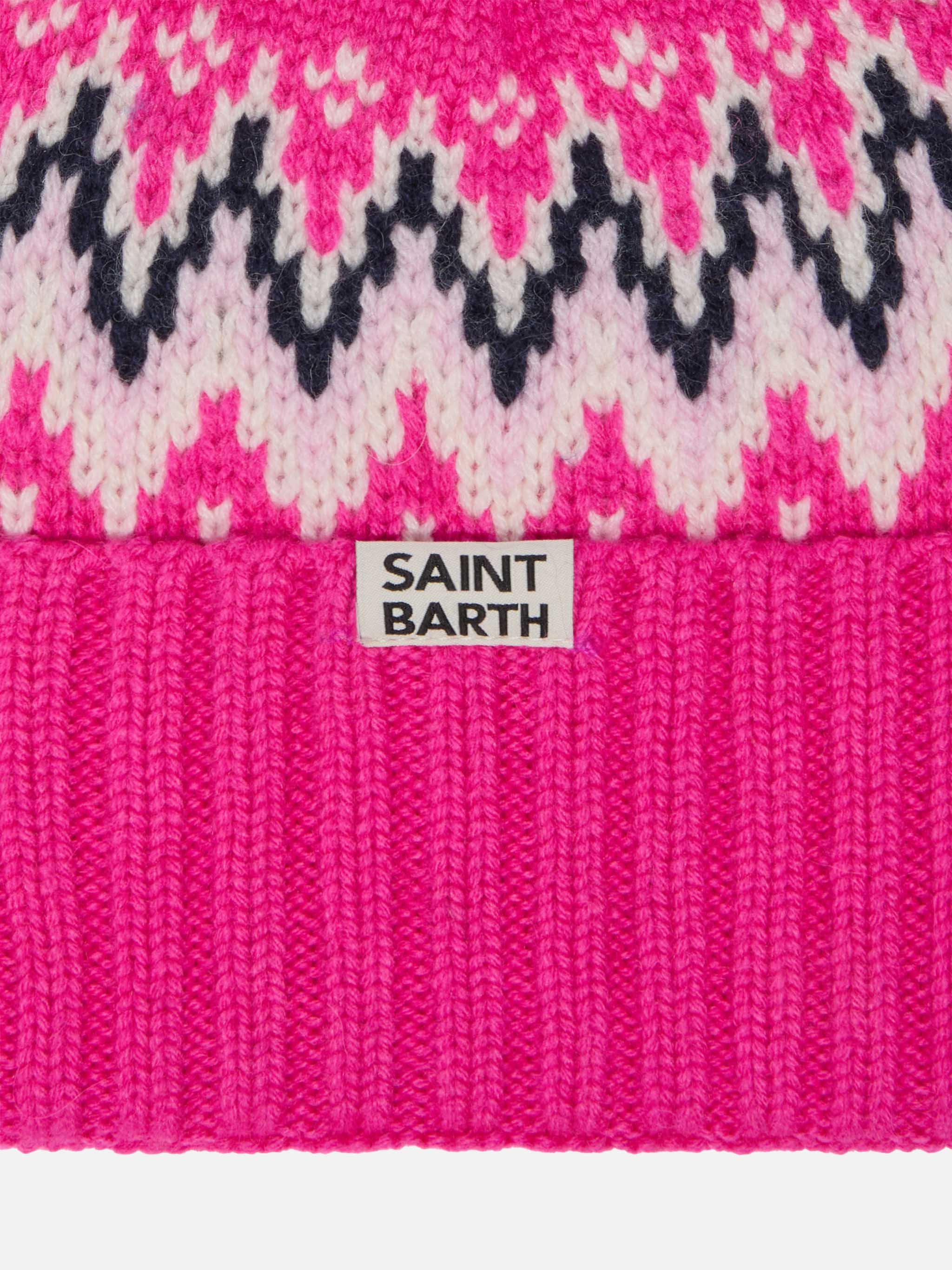 Wengen Nordic Beanie With Pompon Pink Hat