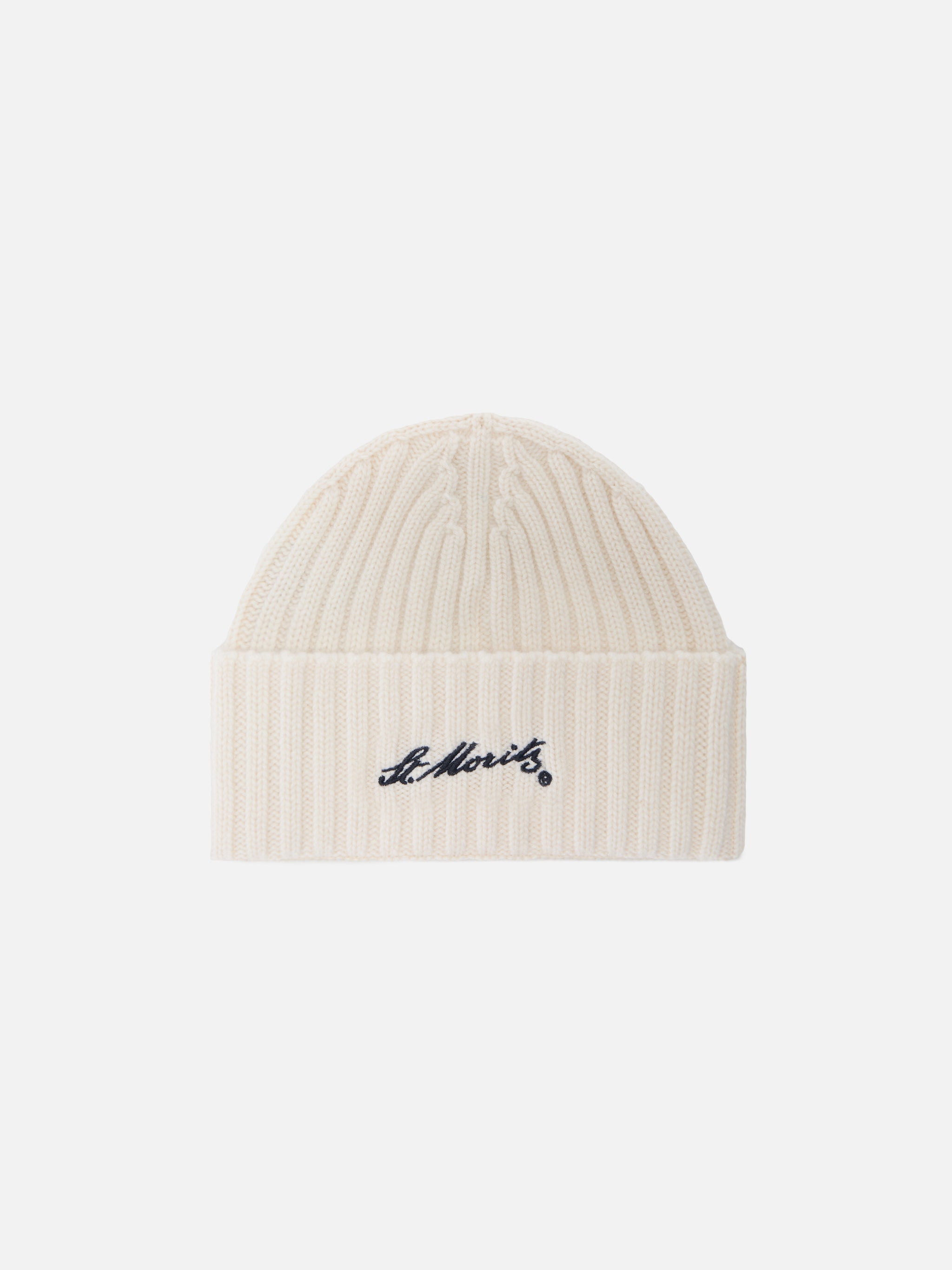 Wengen Beanie In Cashmere White With St. Moritz Embroidery __single__ Hat