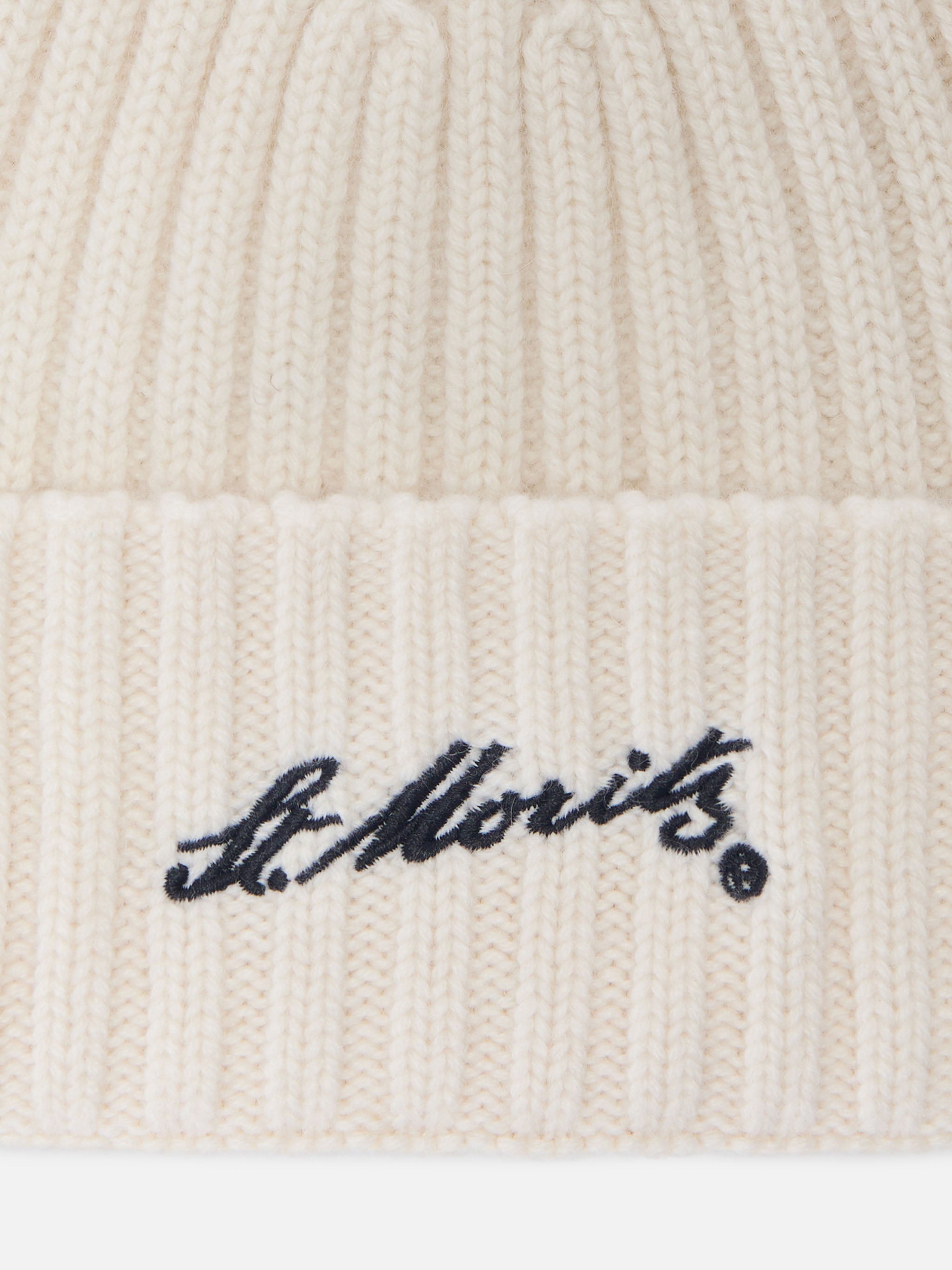 Wengen Beanie In Cashmere White With St. Moritz Embroidery __single__ Hat