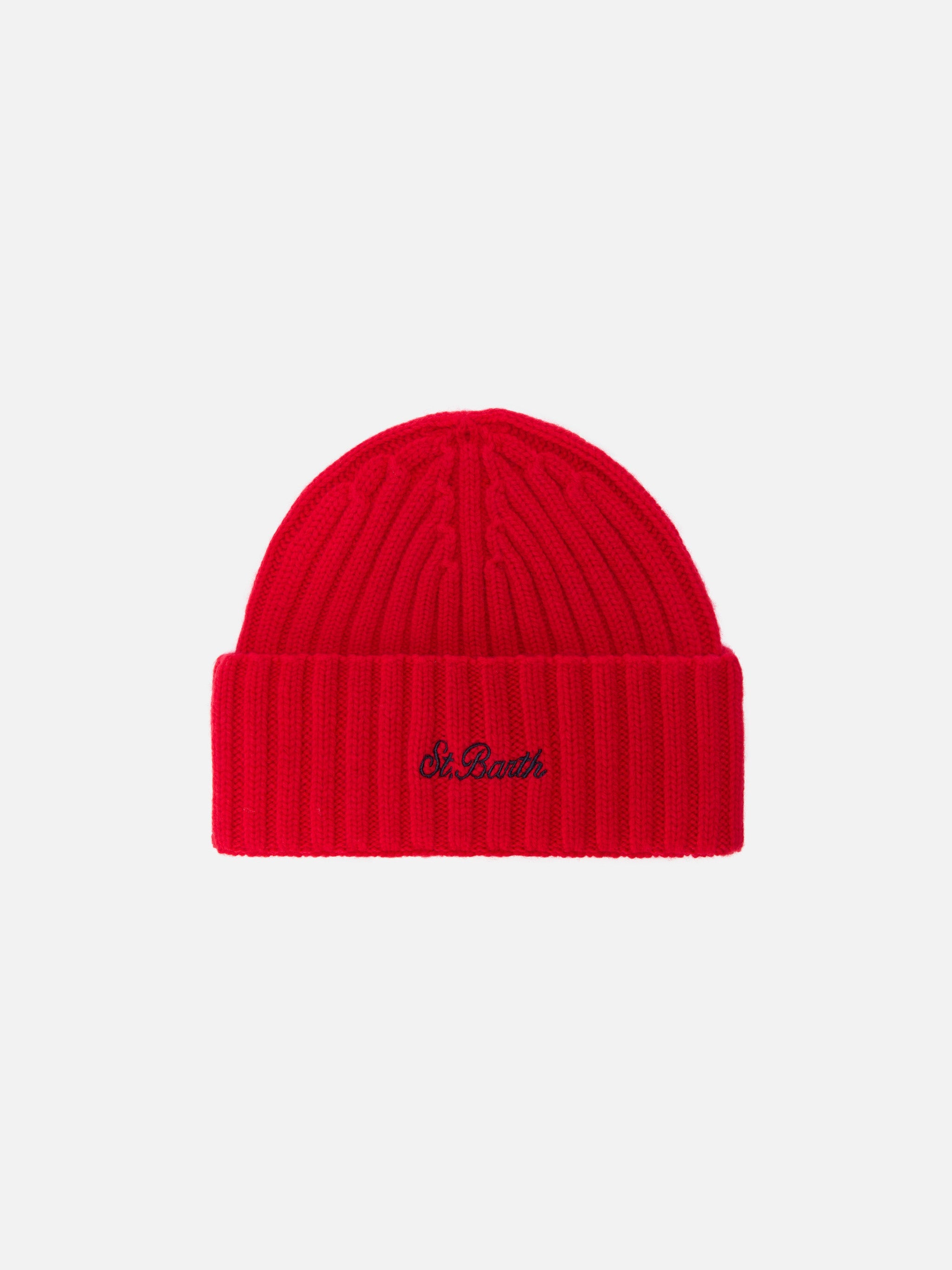 Wengen Beanie Red Wool With St. Barth Embroidery On The Turn-Up Hat