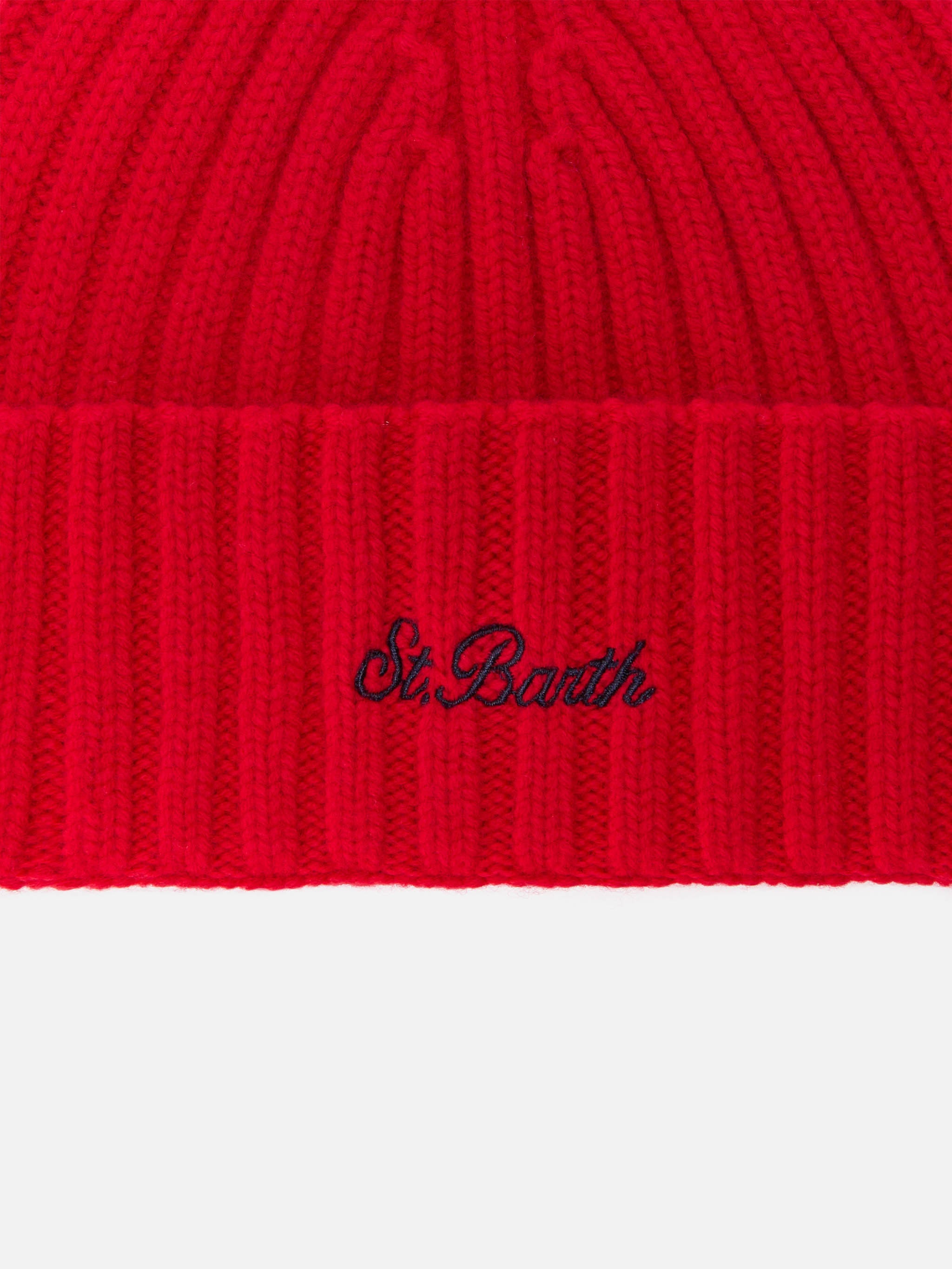 Wengen Beanie Red Wool With St. Barth Embroidery On The Turn-Up Hat