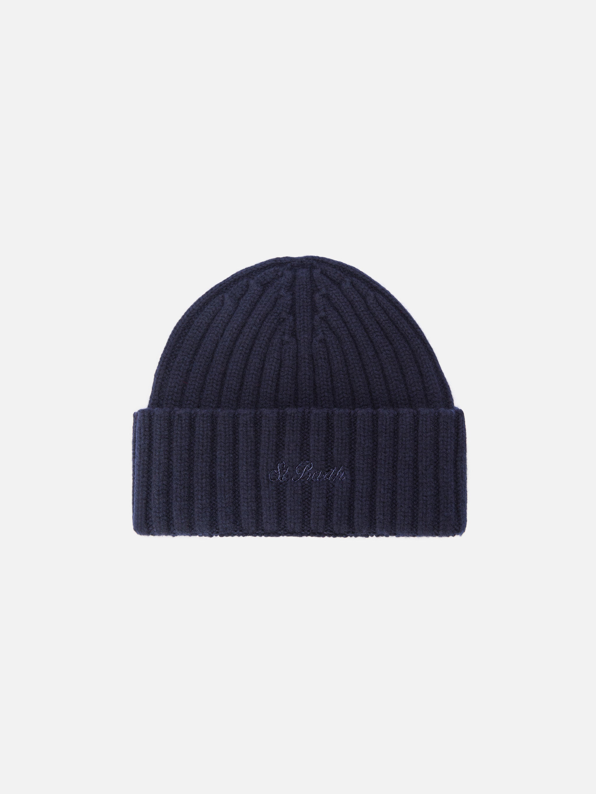 Wengen Beanie Navy Blue Wool With St. Barth Embroidery On The Turn-Up Hat