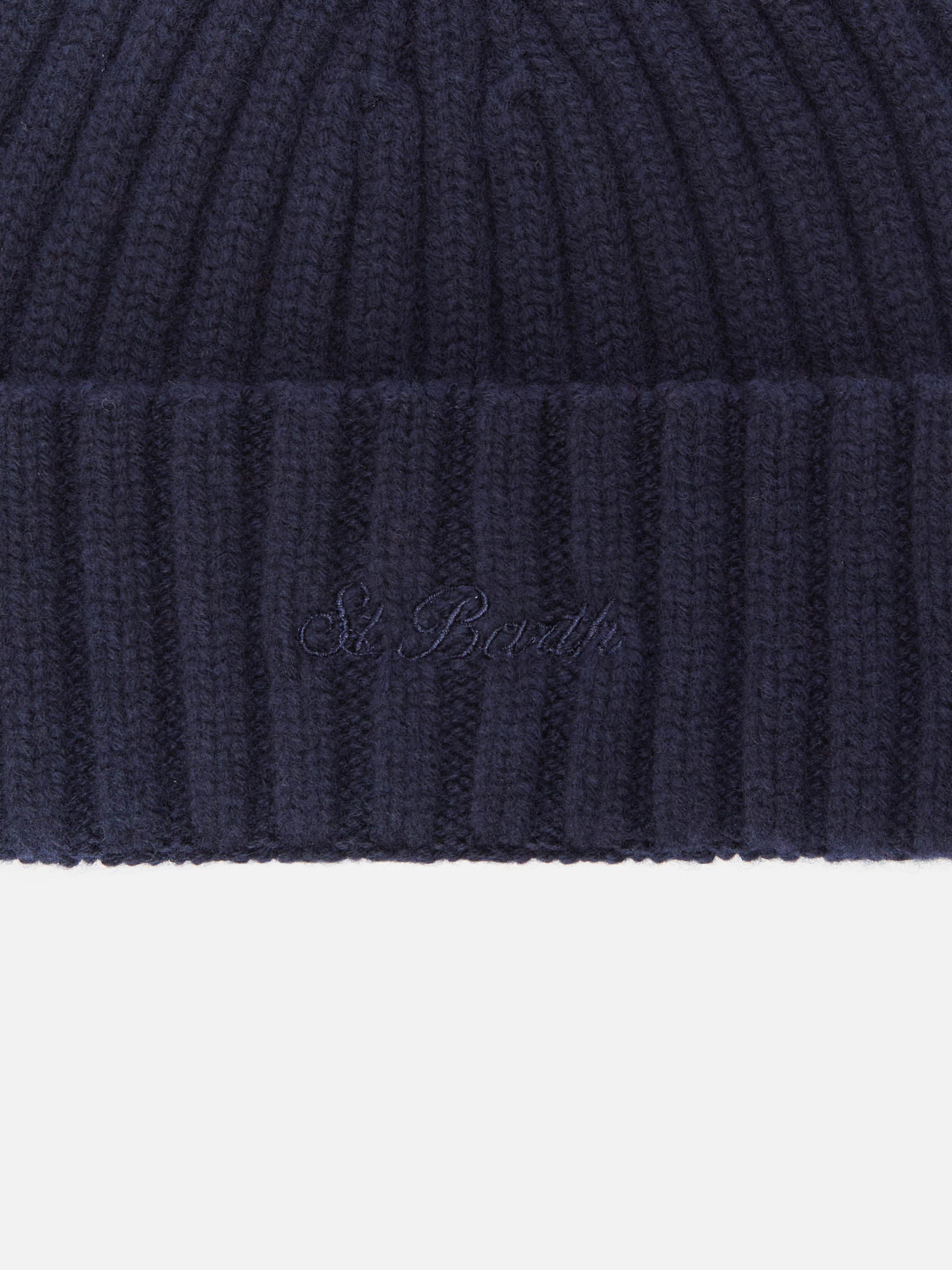 Wengen Beanie Navy Blue Wool With St. Barth Embroidery On The Turn-Up Hat
