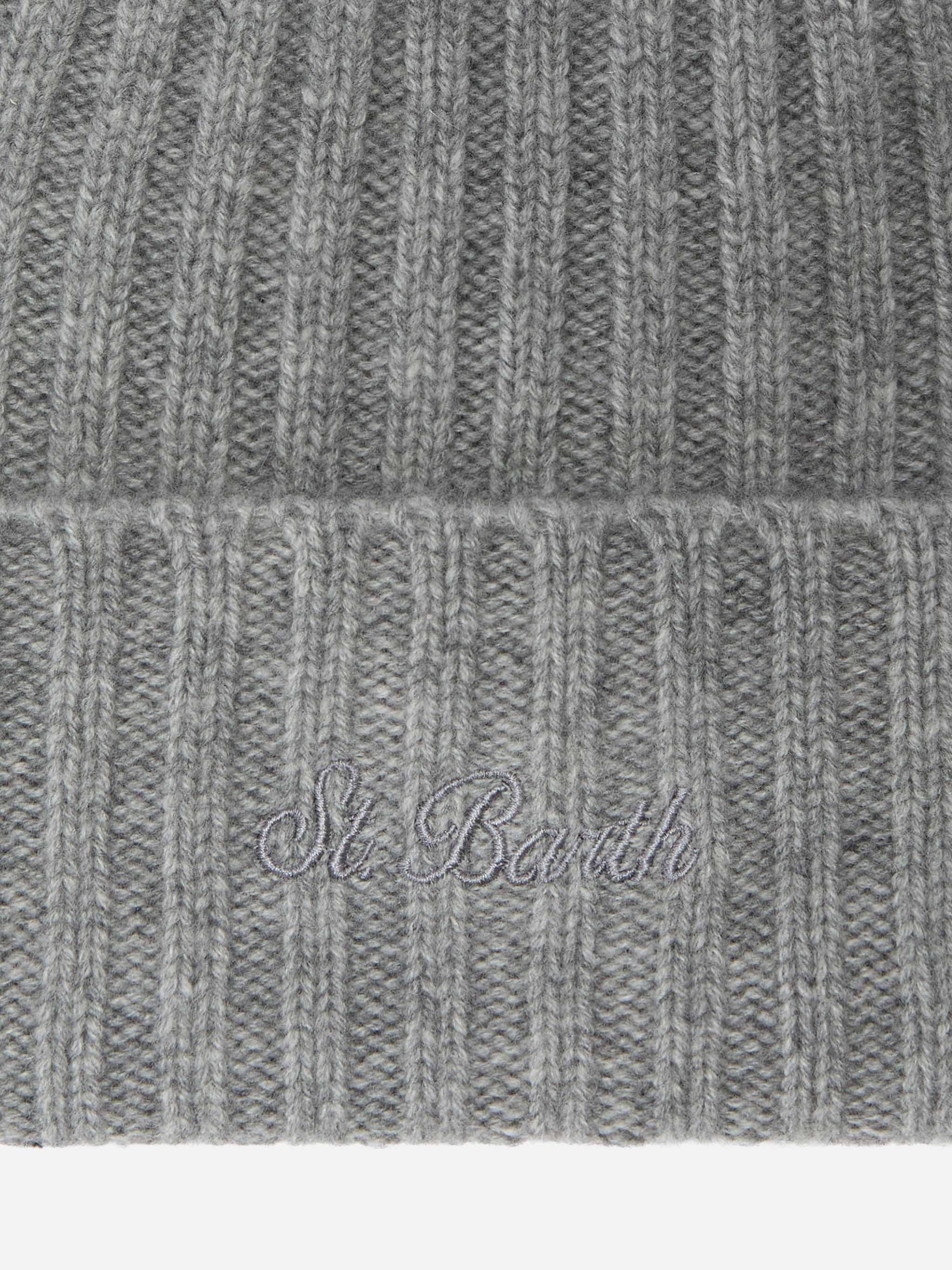 Wengen Beanie Grey Cashmere With St. Barth Embroidery On The Turn-Up Hat