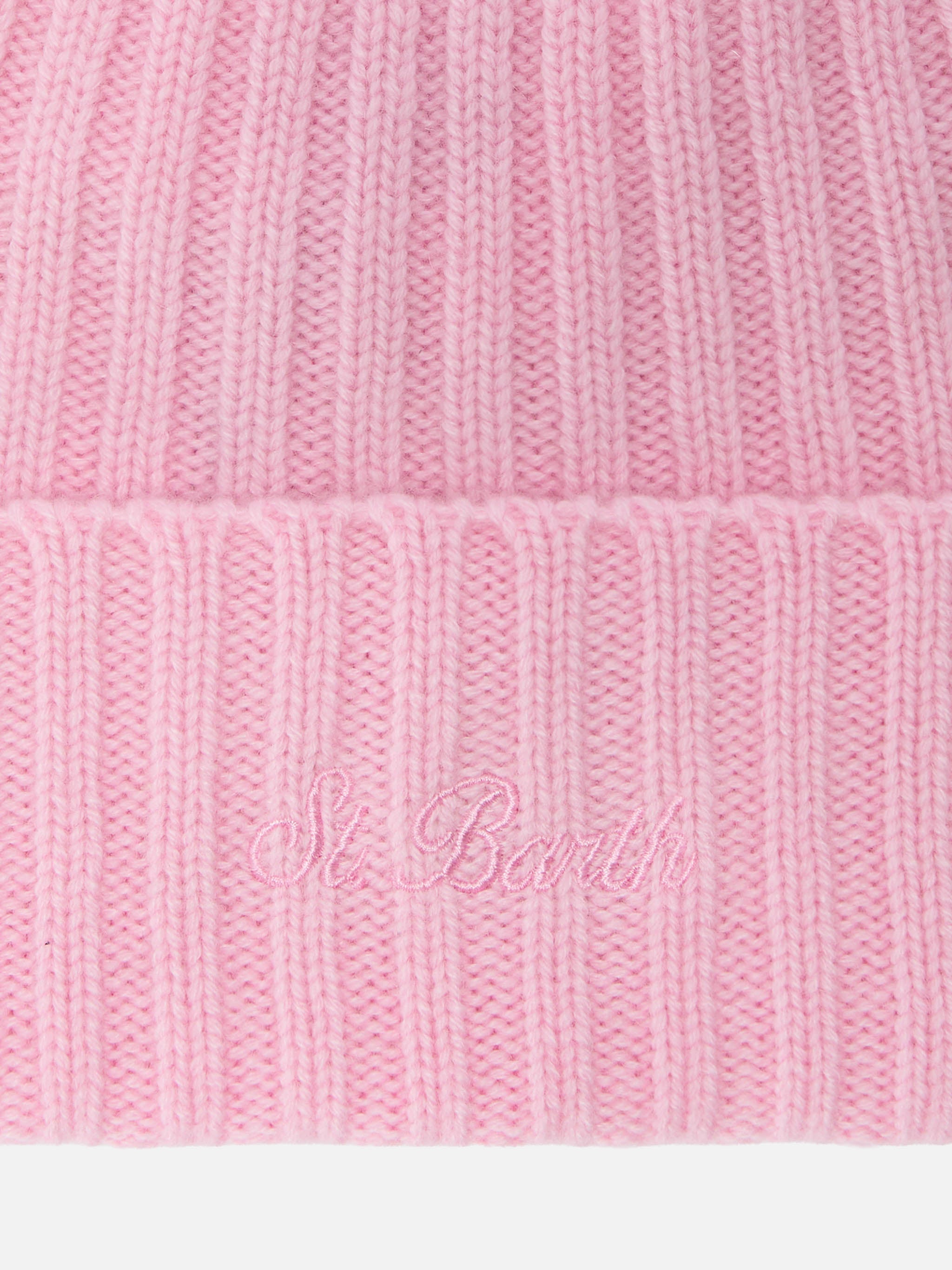 Wengen Beanie Pink Cashmere With St. Barth Embroidery On The Turn-Up Hat
