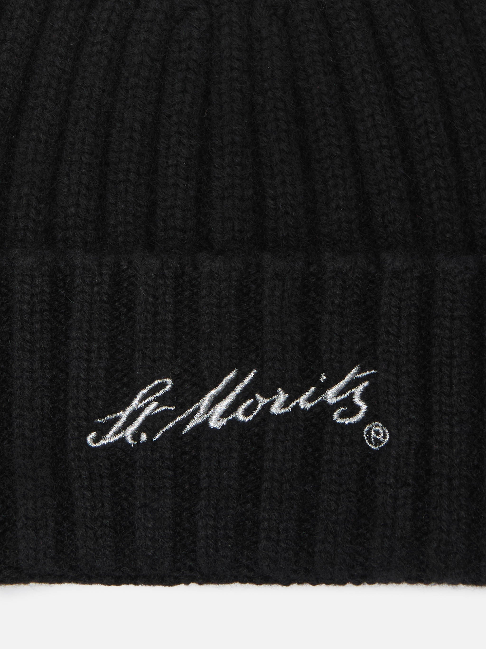 Wengen Beanie Black Cashmere With St. Moritz Embroidery Hat