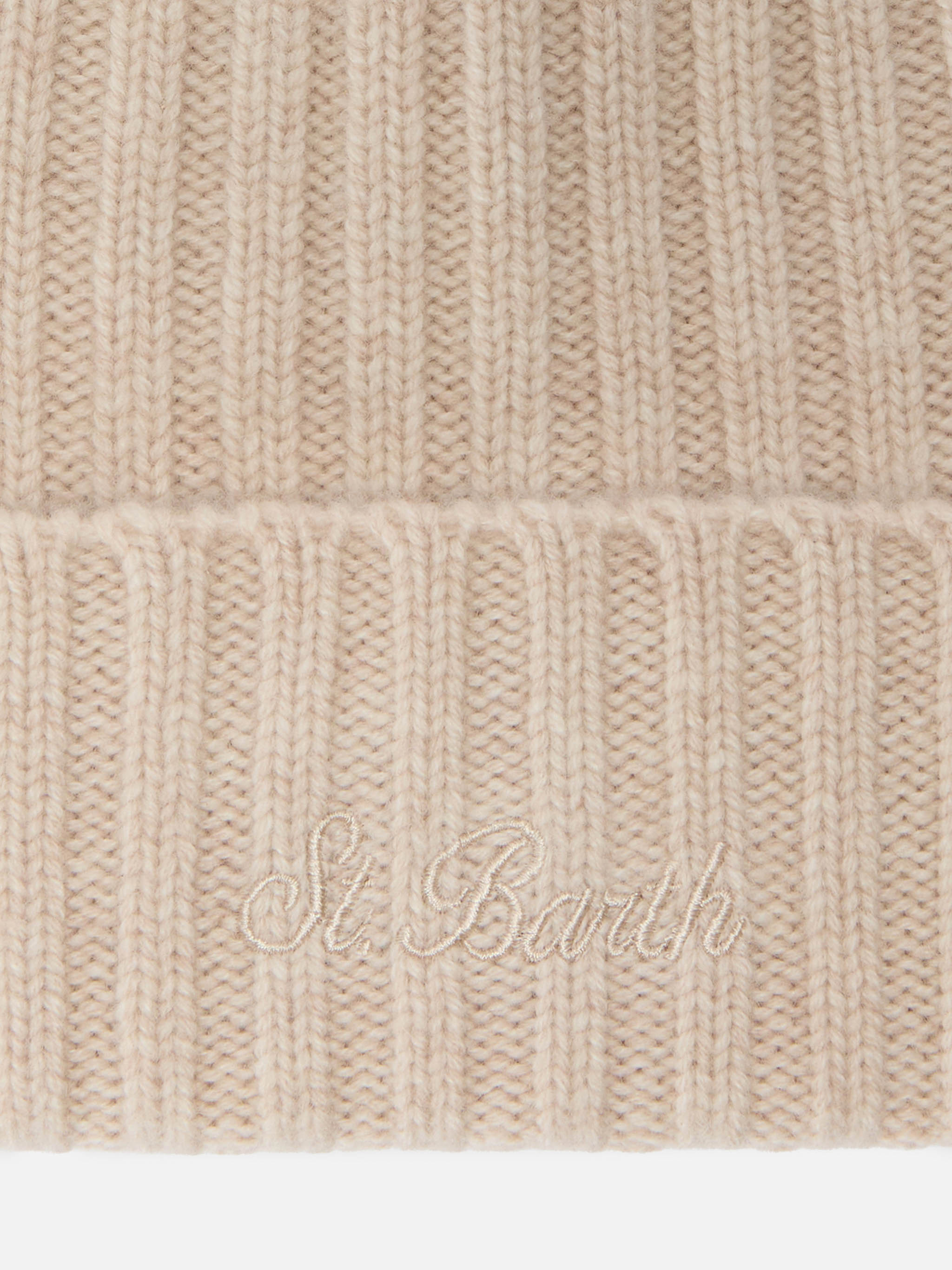 Wengen Beanie Beige Melange Cashmere With St. Barth Embroidery On The Turn-Up Brown Hat