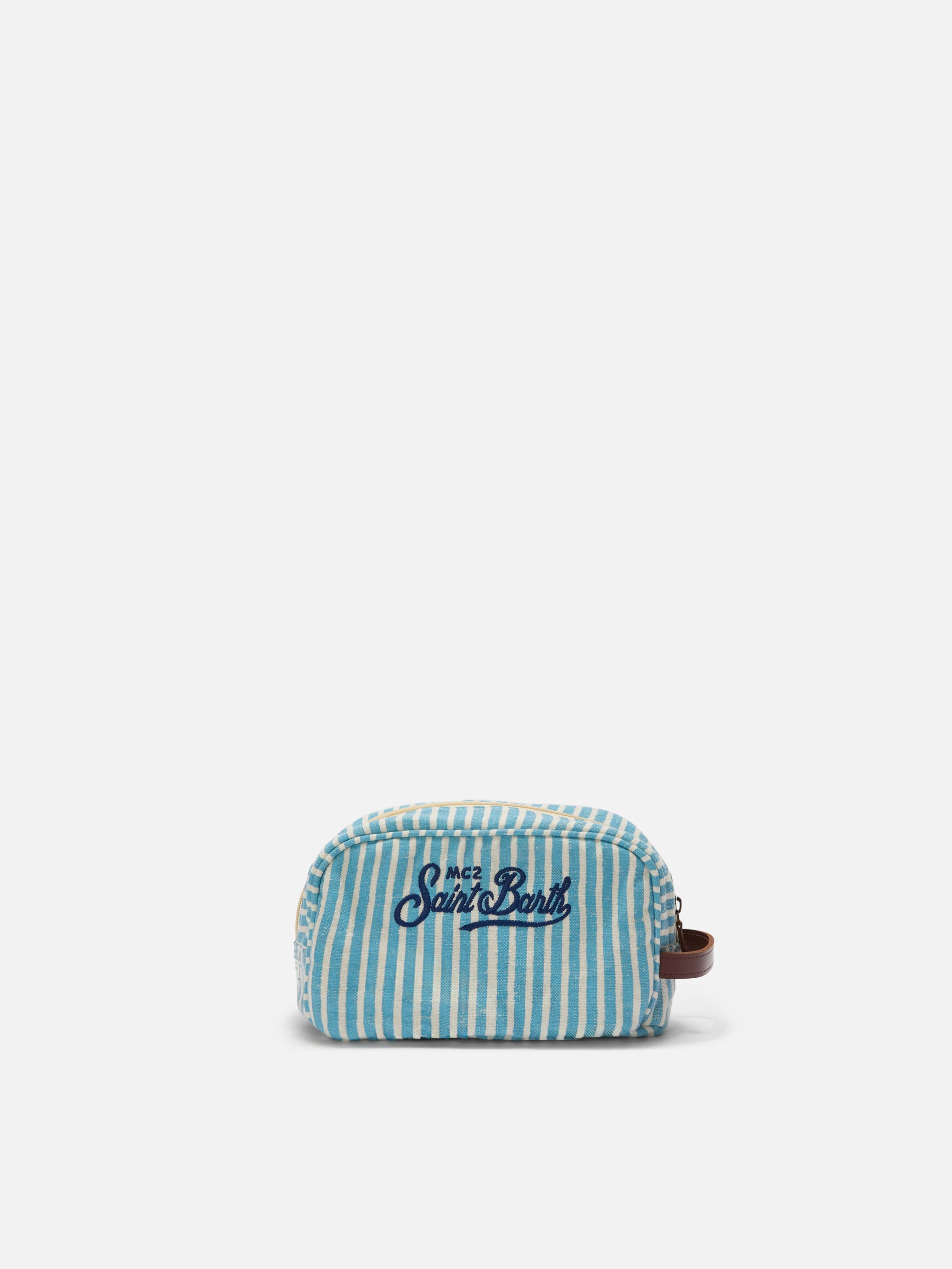 Westwood Linen Beauty Bag With Light Blue And White Striped Pattern Sky Pochette