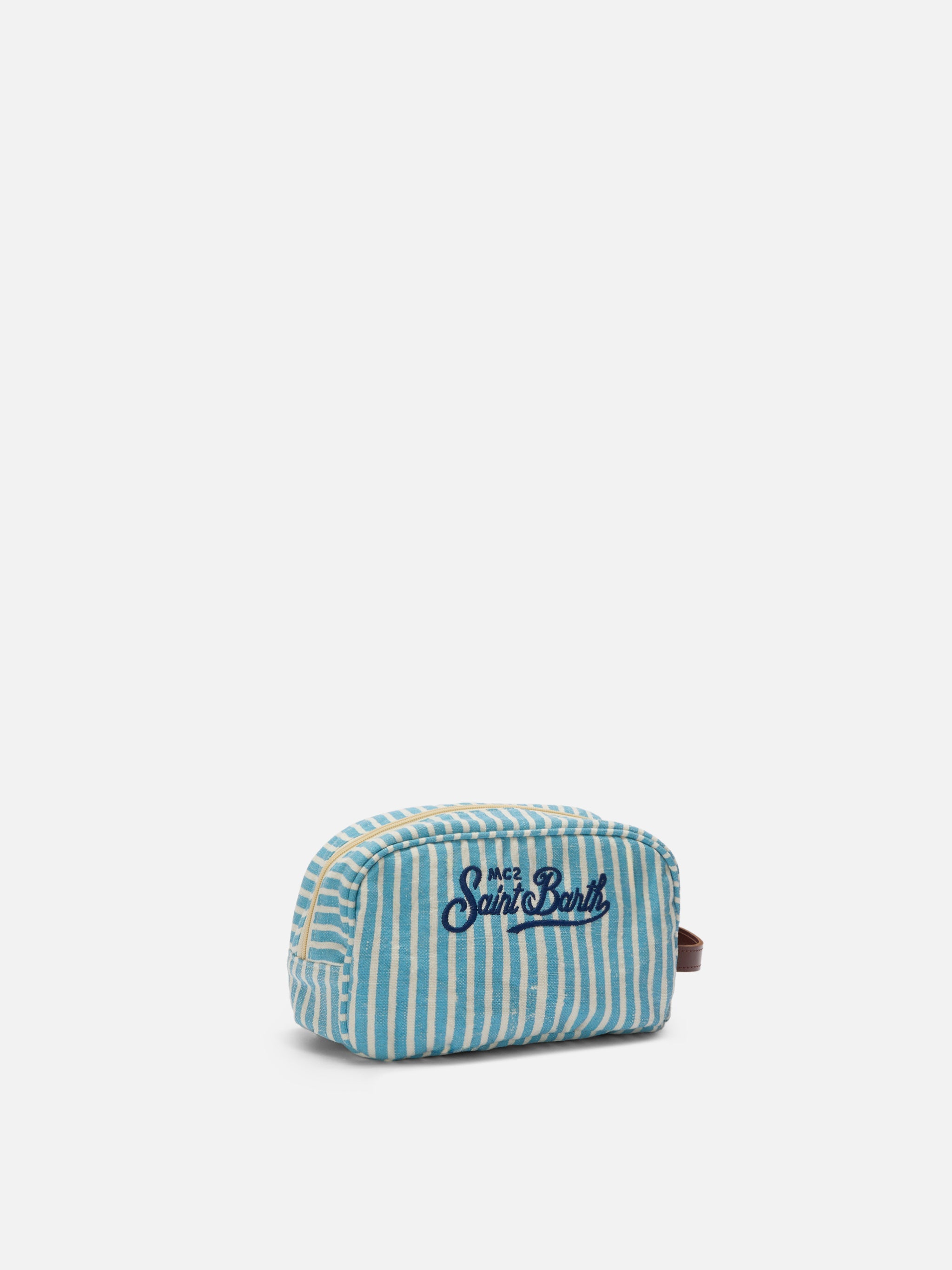Westwood Linen Beauty Bag With Light Blue And White Striped Pattern Sky Pochette