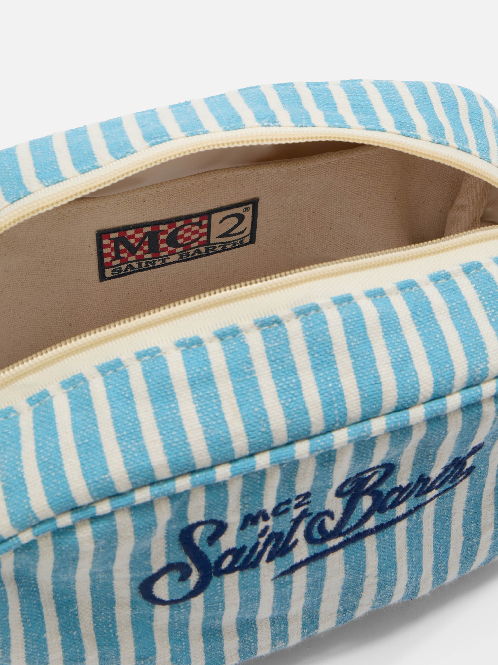 Westwood Linen Beauty Bag With Light Blue And White Striped Pattern Sky Pochette