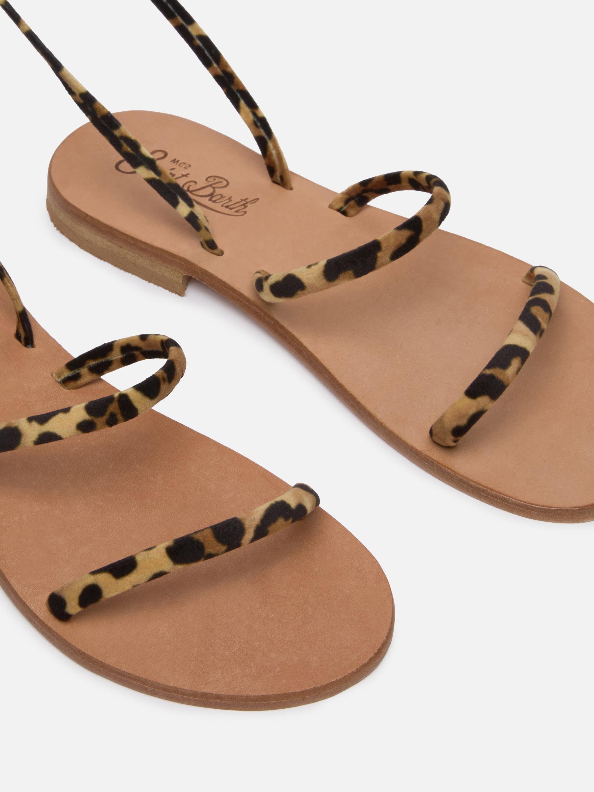 Animalier Print Wrap Flat Sandals Brown