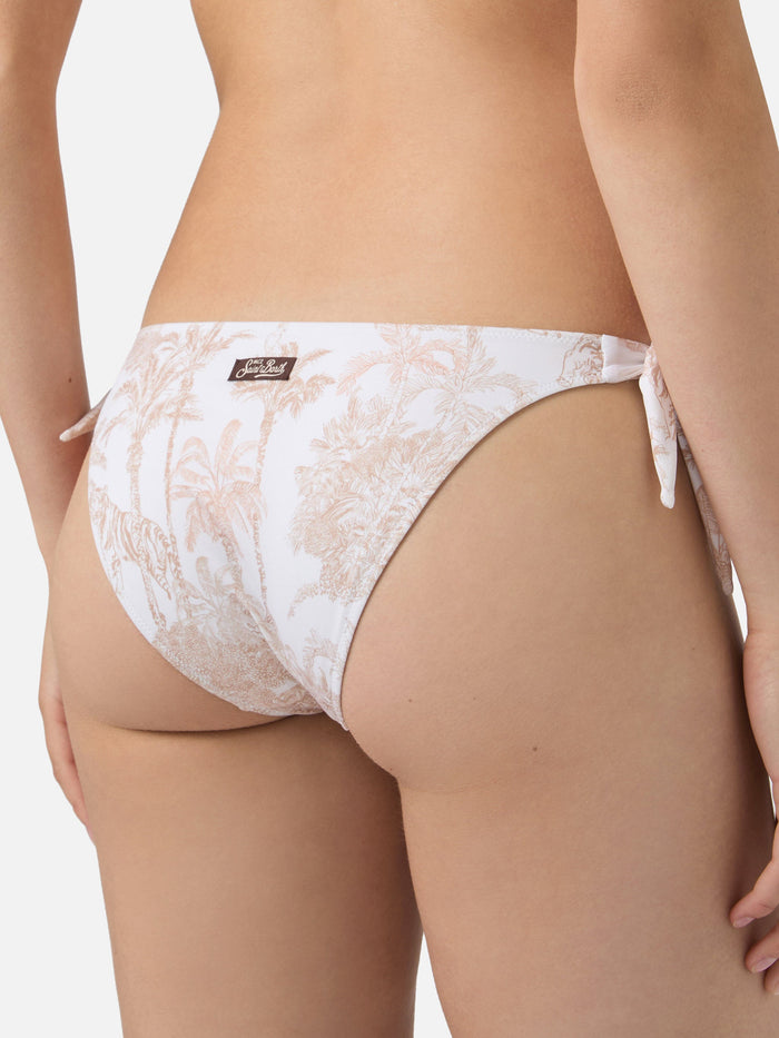Yali Classic Bikini Bottoms With Beige Toile De Jouy Print Brown Bottom