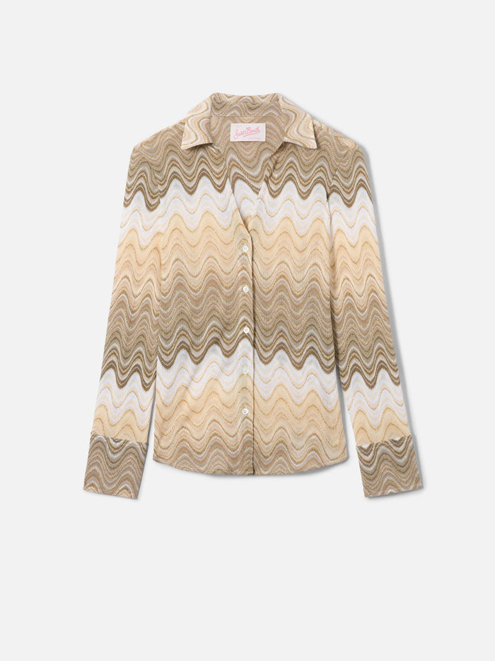 Joys Degradé Raschel Shirt With Wave Pattern Beige