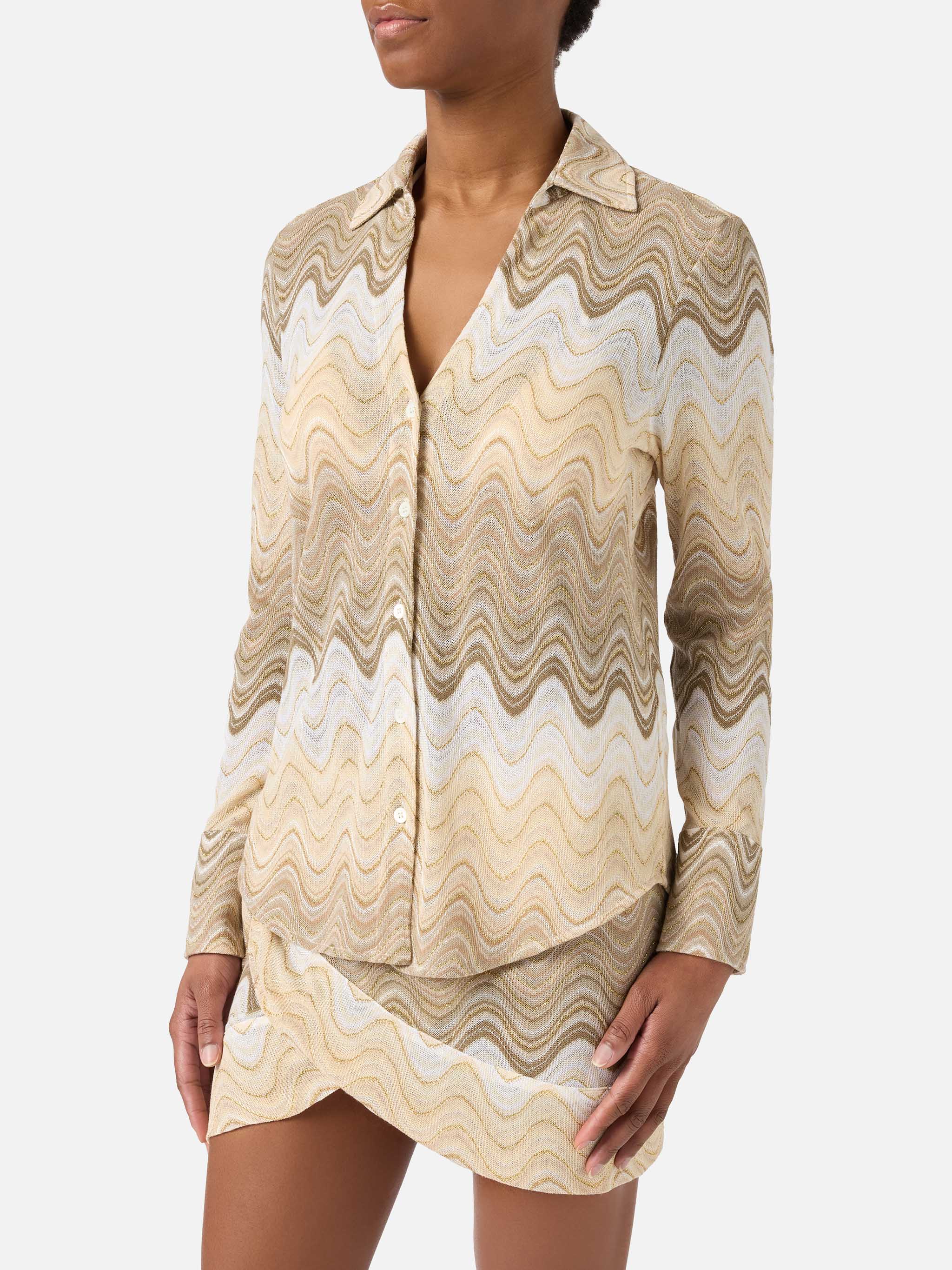 Joys Degradé Raschel Shirt With Wave Pattern Beige