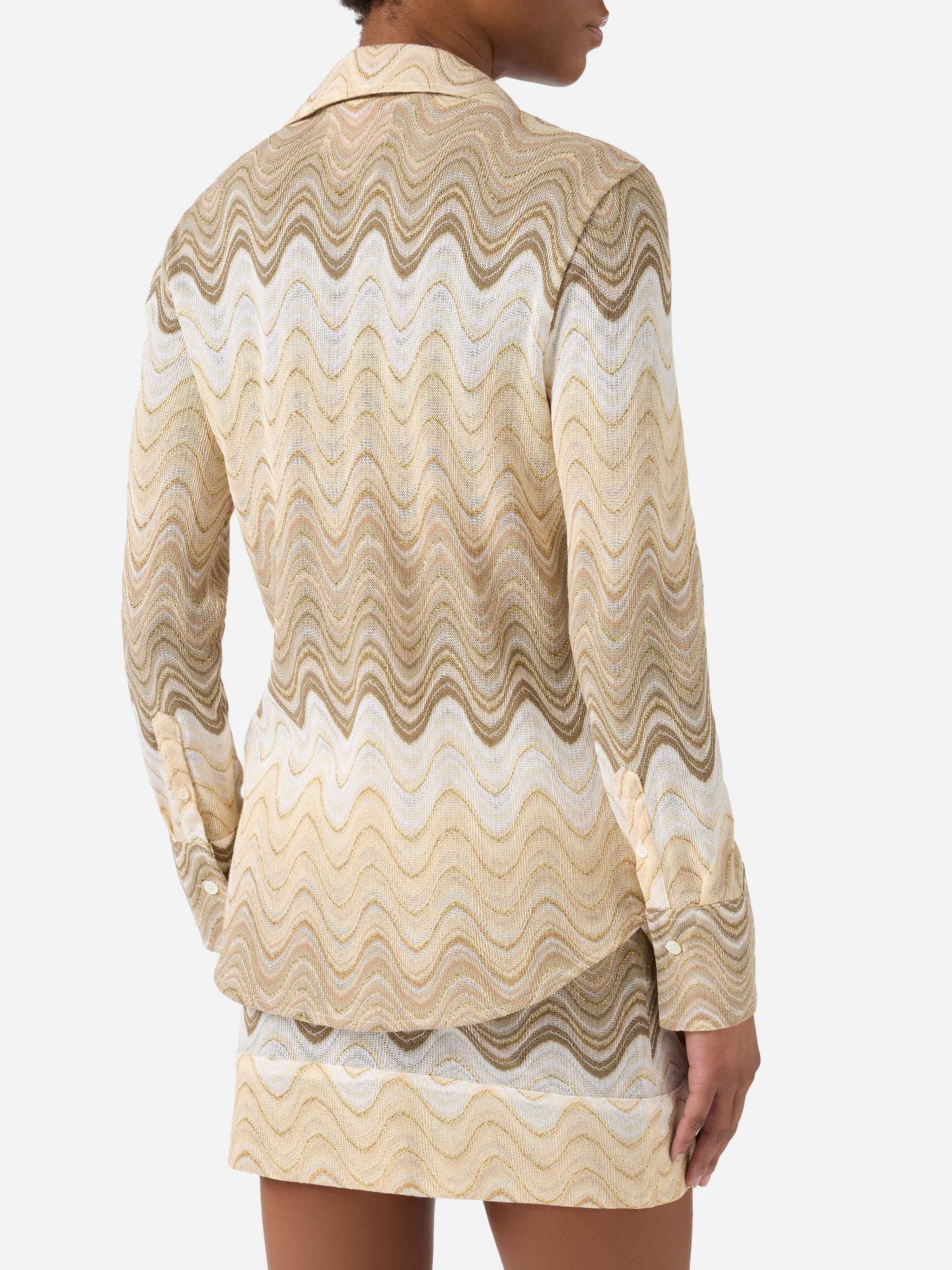 Joys Degradé Raschel Shirt With Wave Pattern Beige