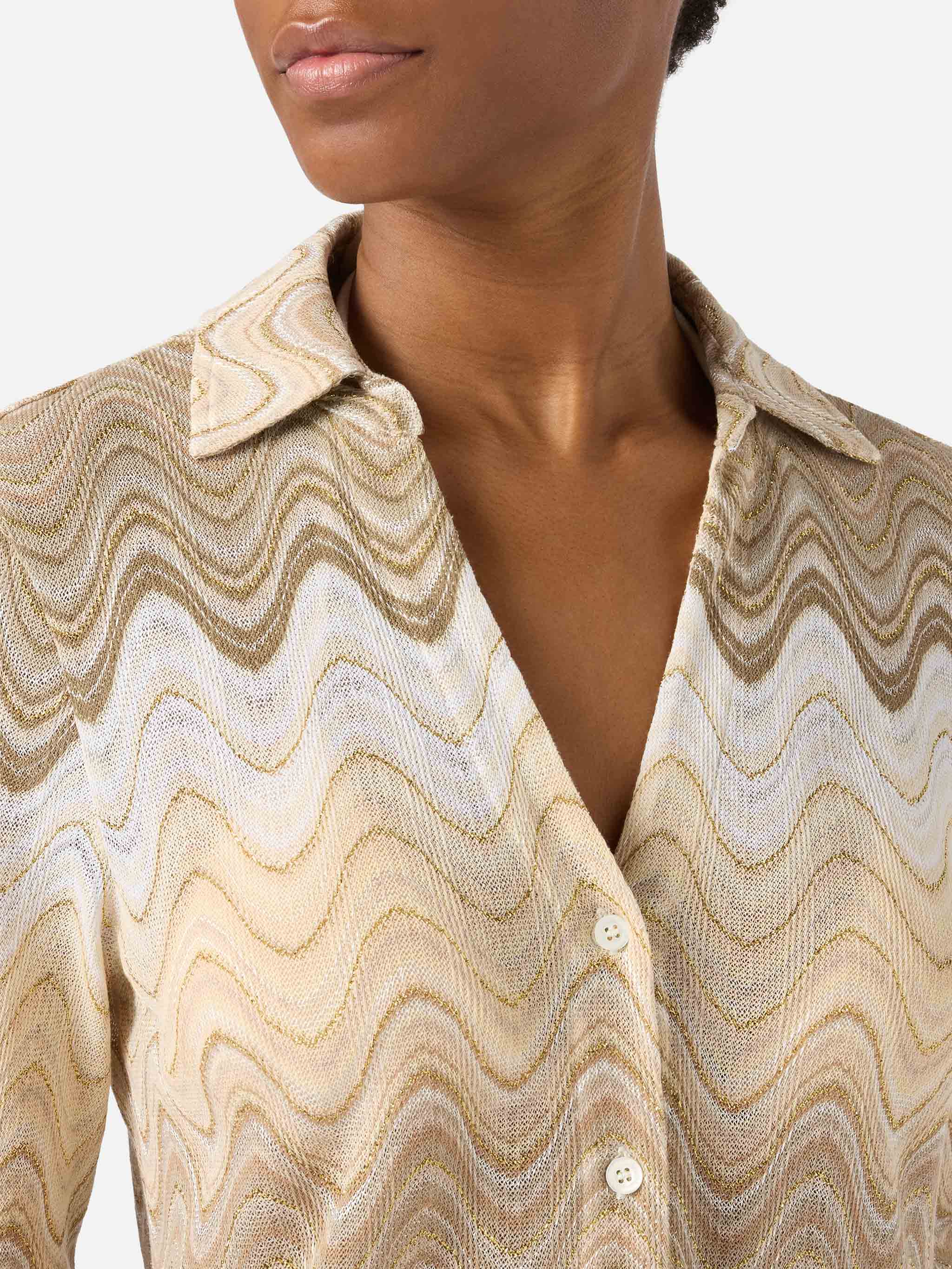 Joys Degradé Raschel Shirt With Wave Pattern Beige