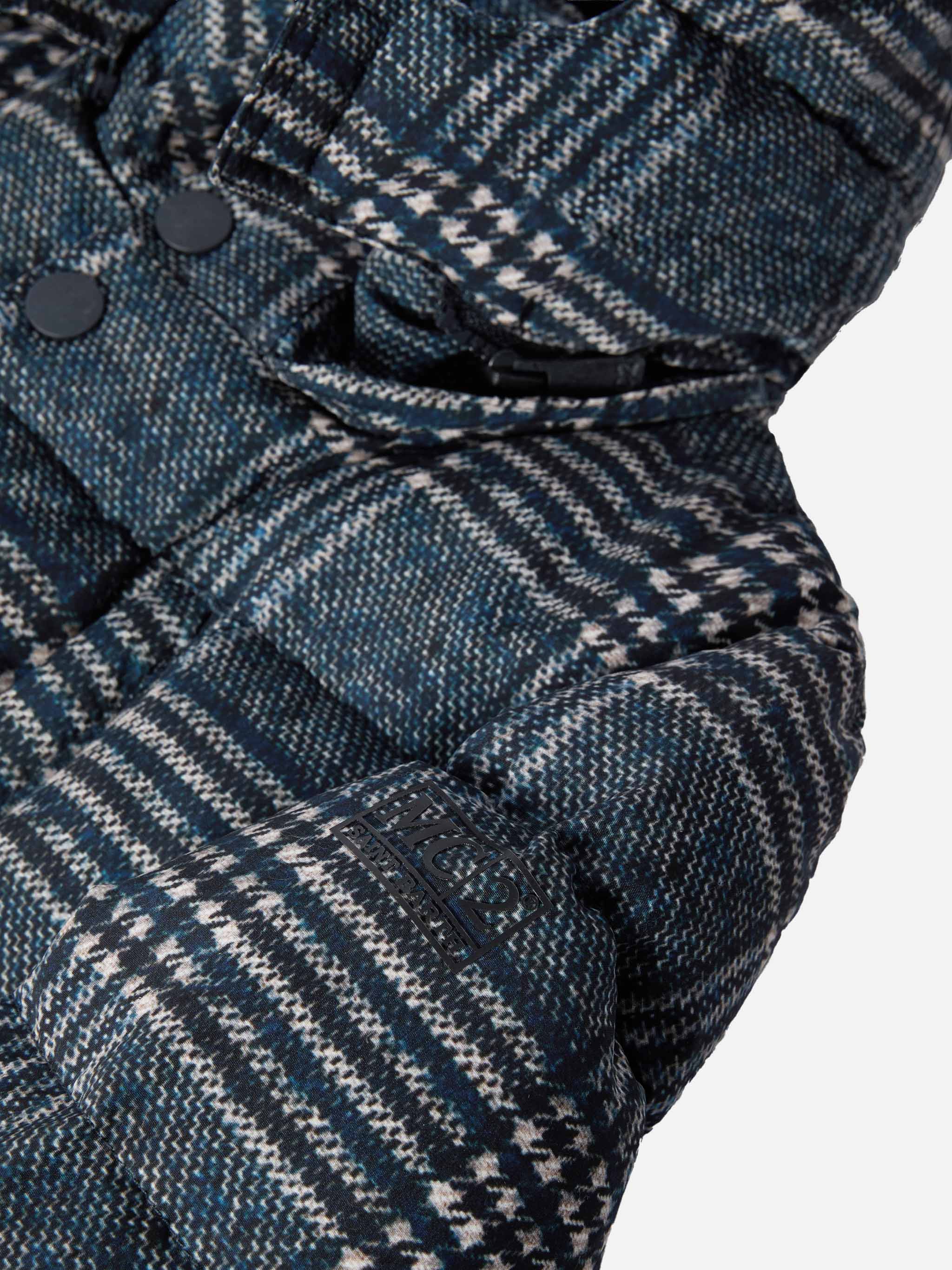 Hooded Down Padded Jacket Young With Prince Of Wales Print Blue