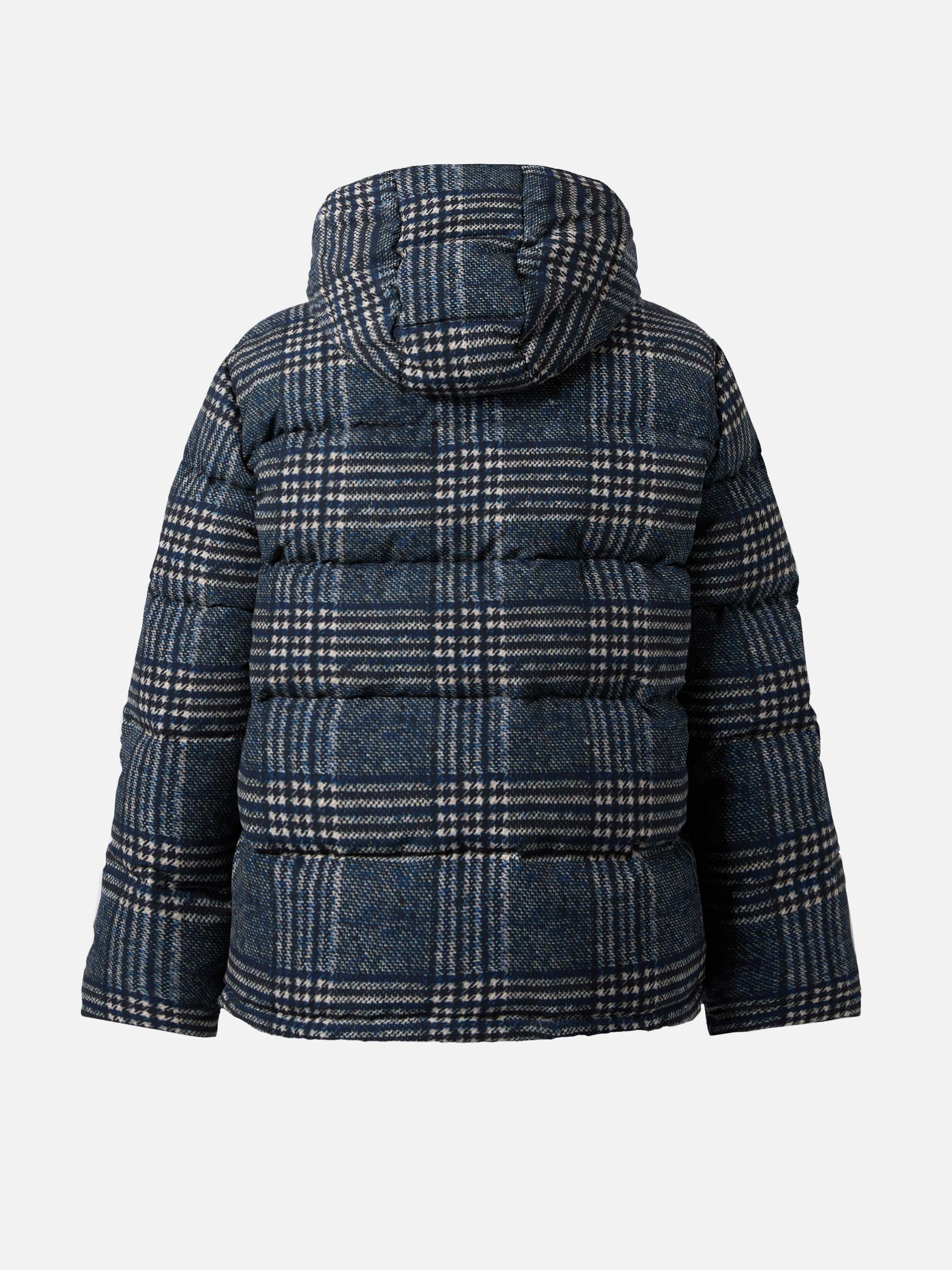 Hooded Down Padded Jacket Young With Prince Of Wales Print Blue